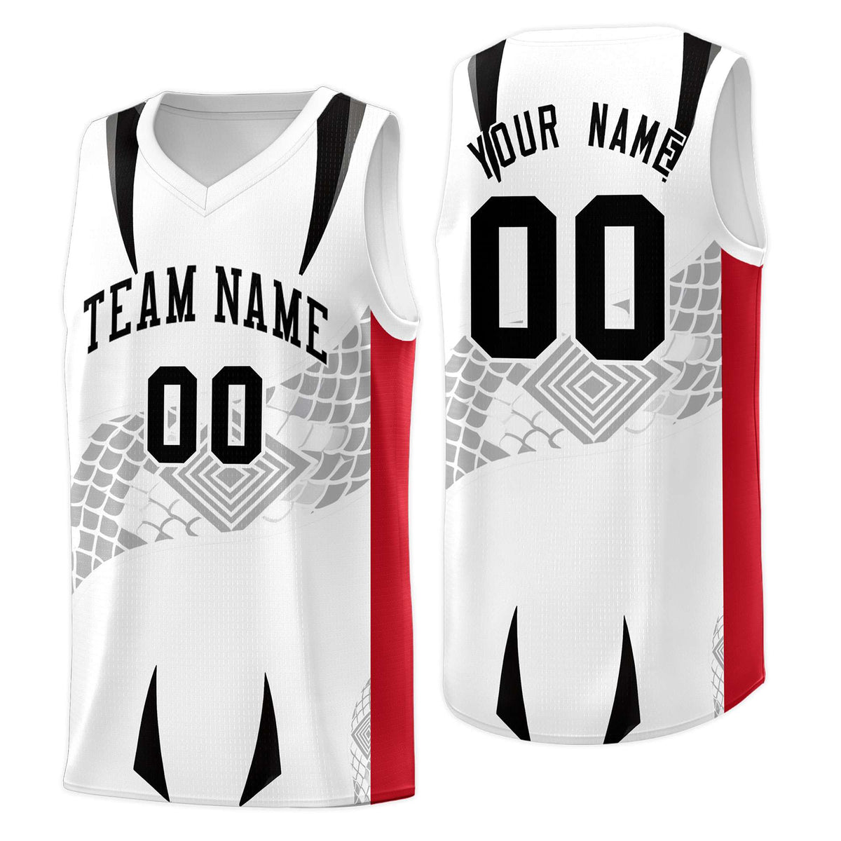 Custom White Red Snake Scale Venomous Fang for Clubs Graffiti Pattern Basketball Suit Jersey