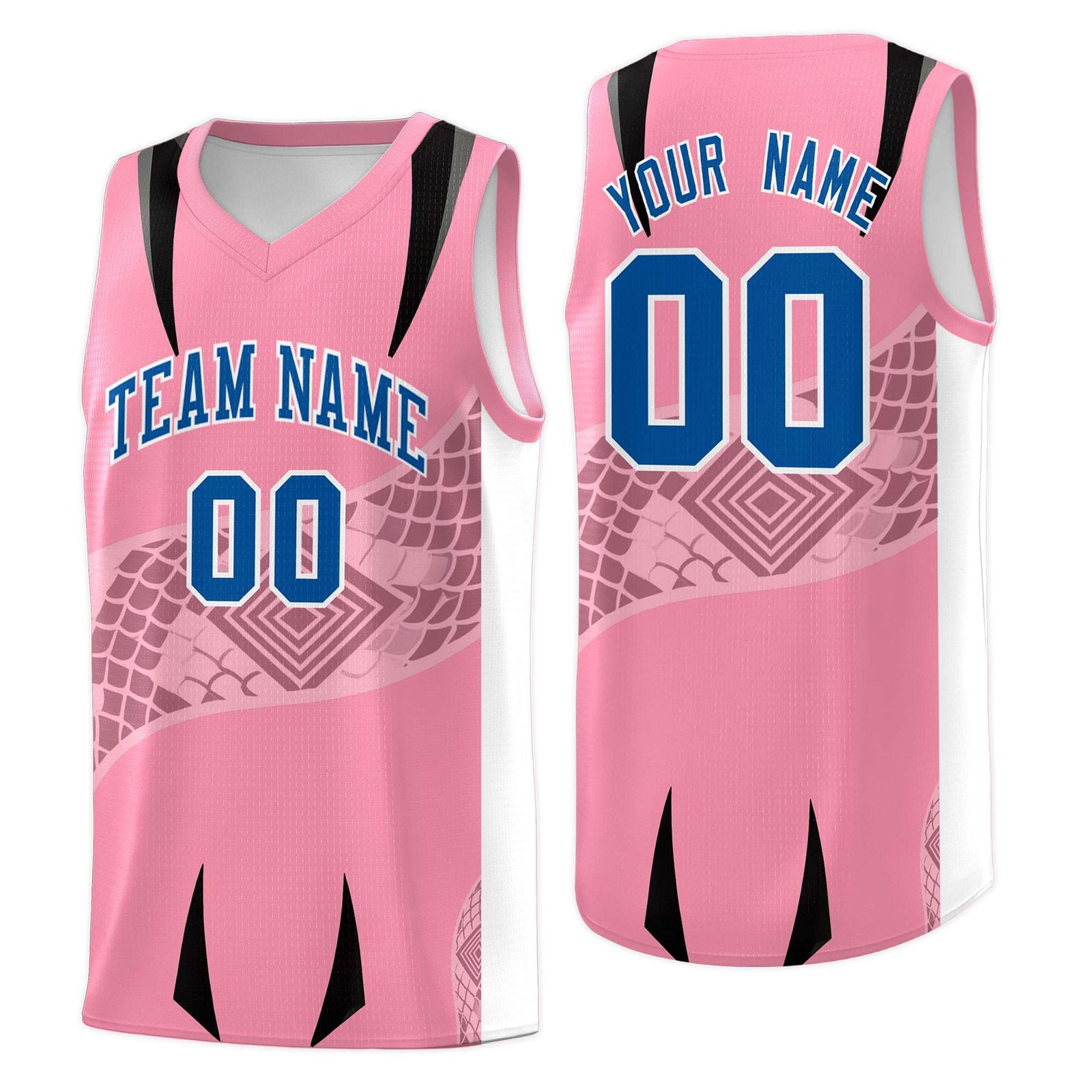 Custom Light Pink White Snake Scale Venomous Fang for Team Graffiti Pattern Basketball Suit Jersey