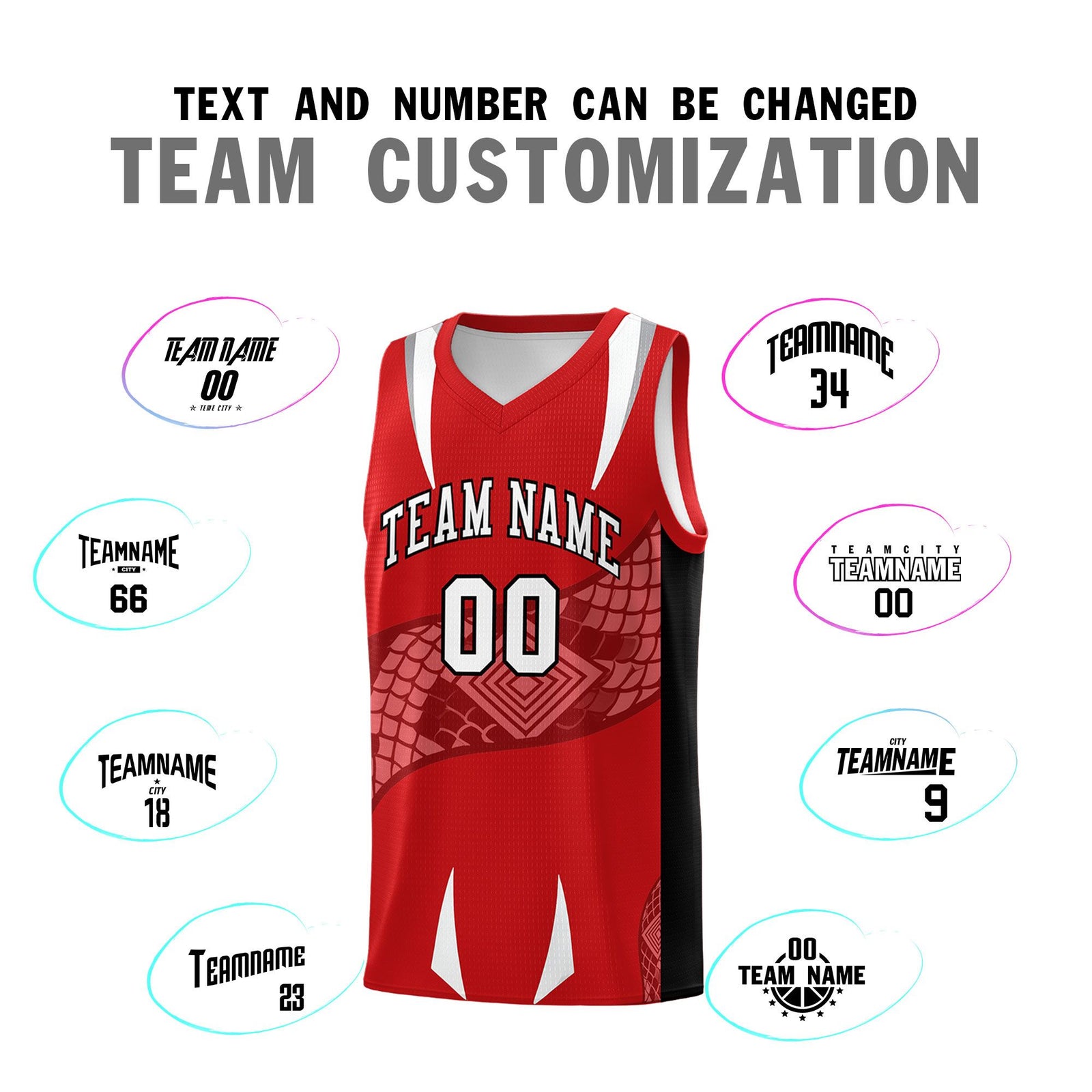 Custom Red Black Snake Scale Venomous Fang Drapable Graffiti Pattern Basketball Suit Jersey