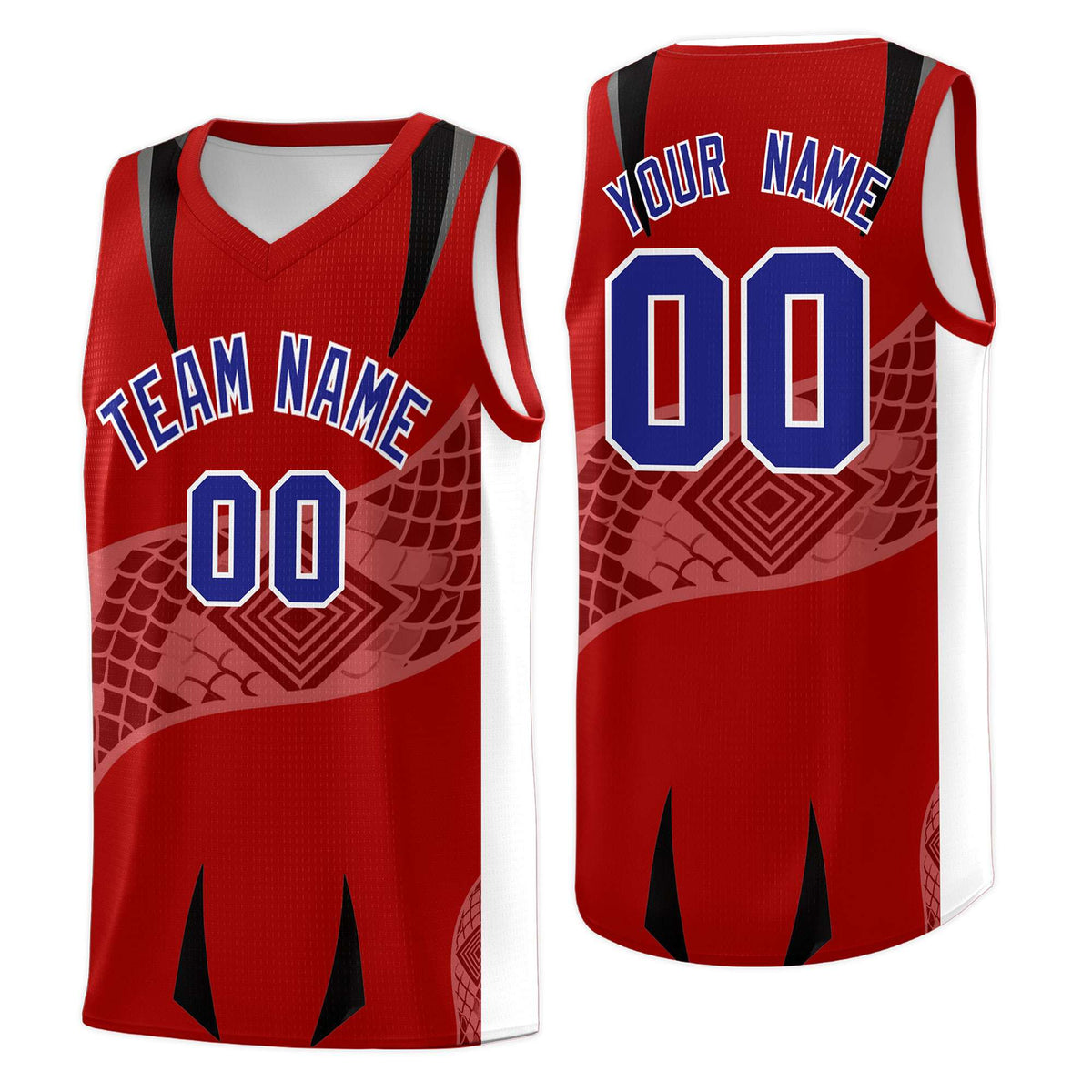 Custom Red White Snake Scale Venomous Fang for Leagues Graffiti Pattern Basketball Suit Jersey
