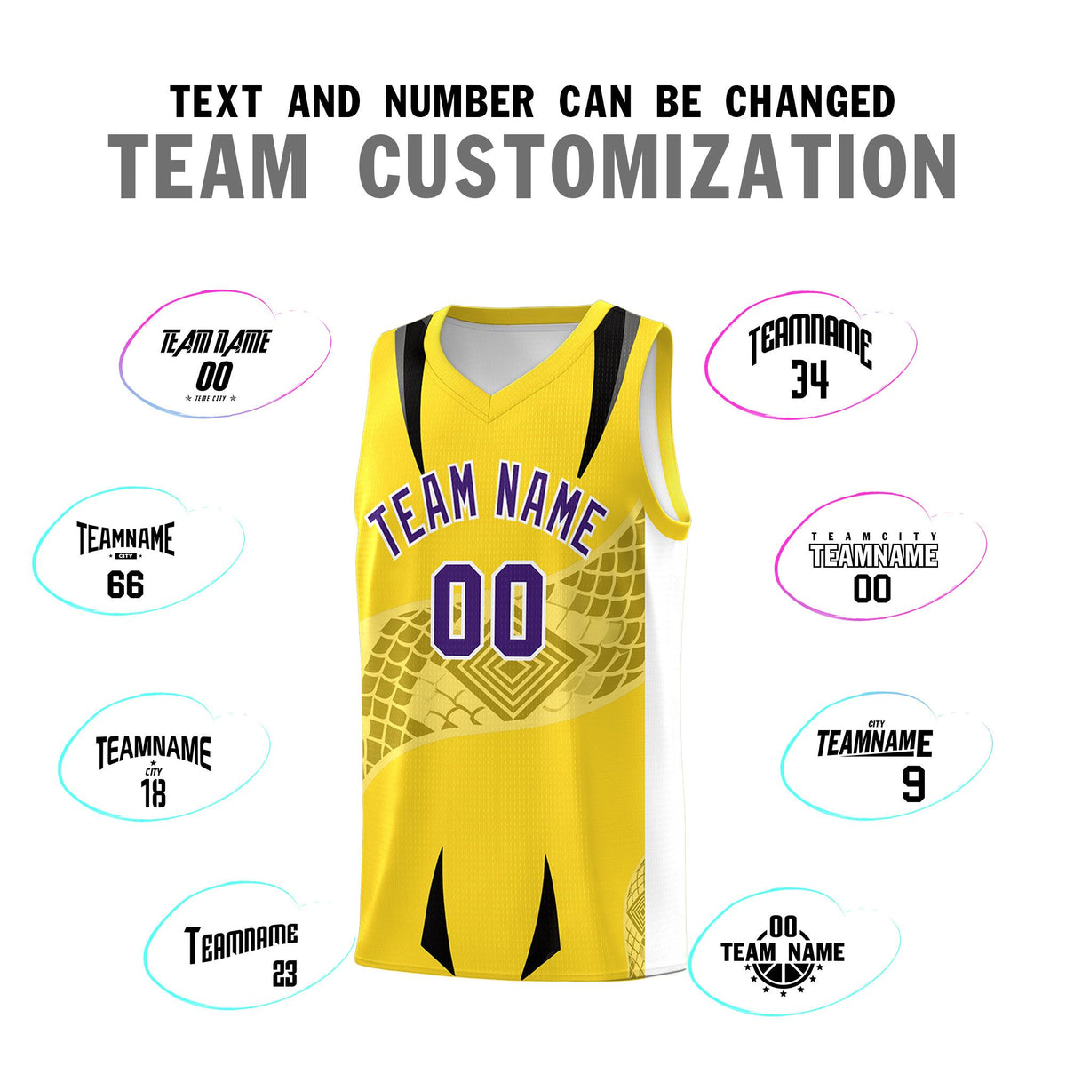 Custom Gold White Snake Scale Venomous Fang for Leagues Graffiti Pattern Basketball Suit Jersey