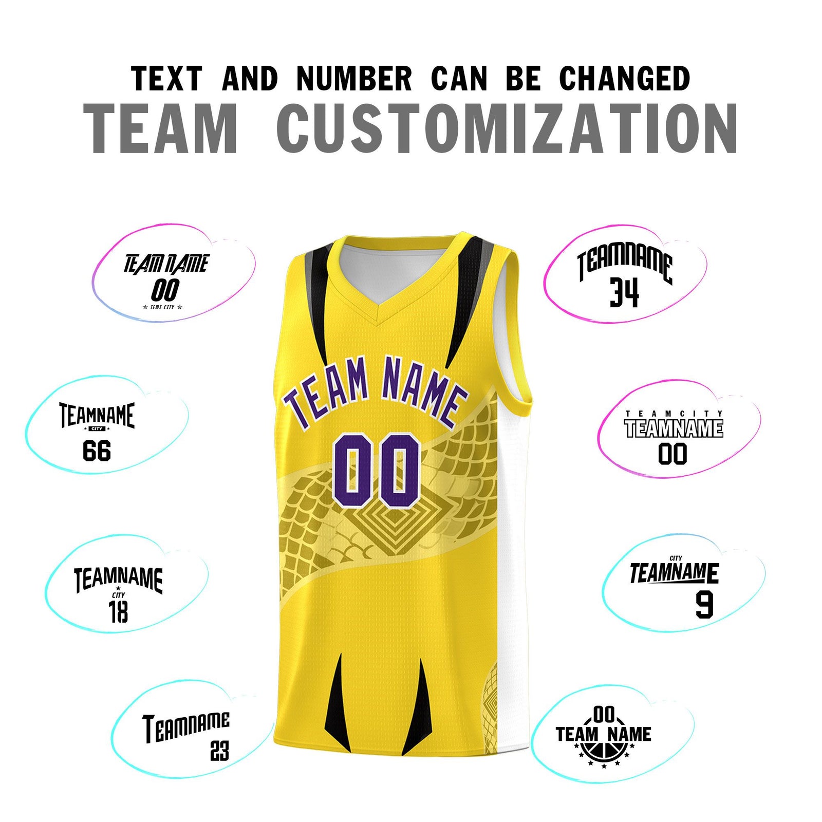 Custom Gold White Snake Scale Venomous Fang for Leagues Graffiti Pattern Basketball Suit Jersey