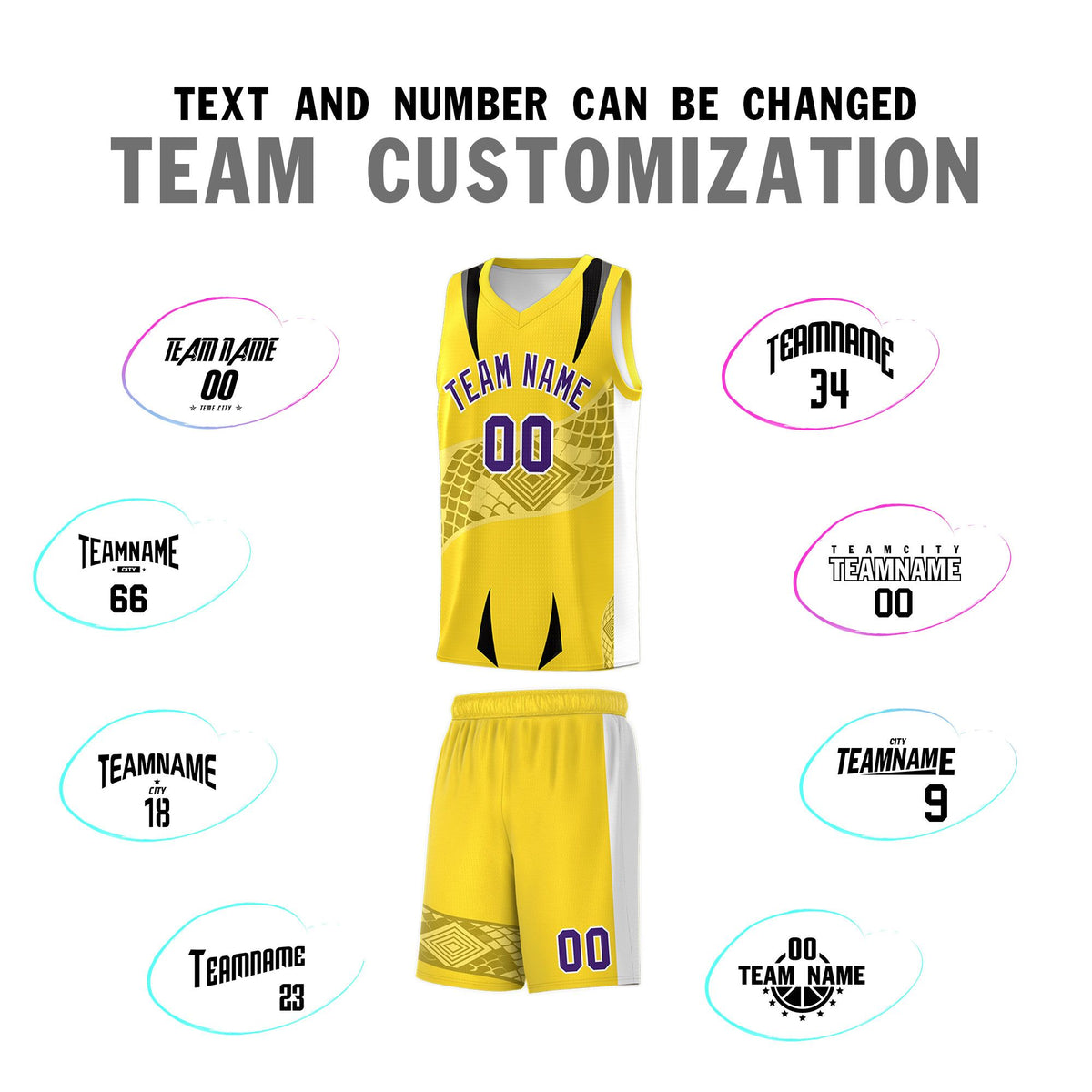 Custom Gold White Snake Scale Venomous Fang for Leagues Graffiti Pattern Basketball Suit Jersey