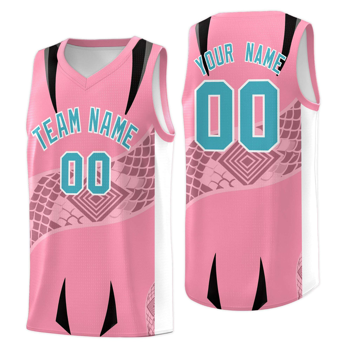 Custom Light Pink White Snake Scale Venomous Fang for Leagues Graffiti Pattern Basketball Suit Jersey