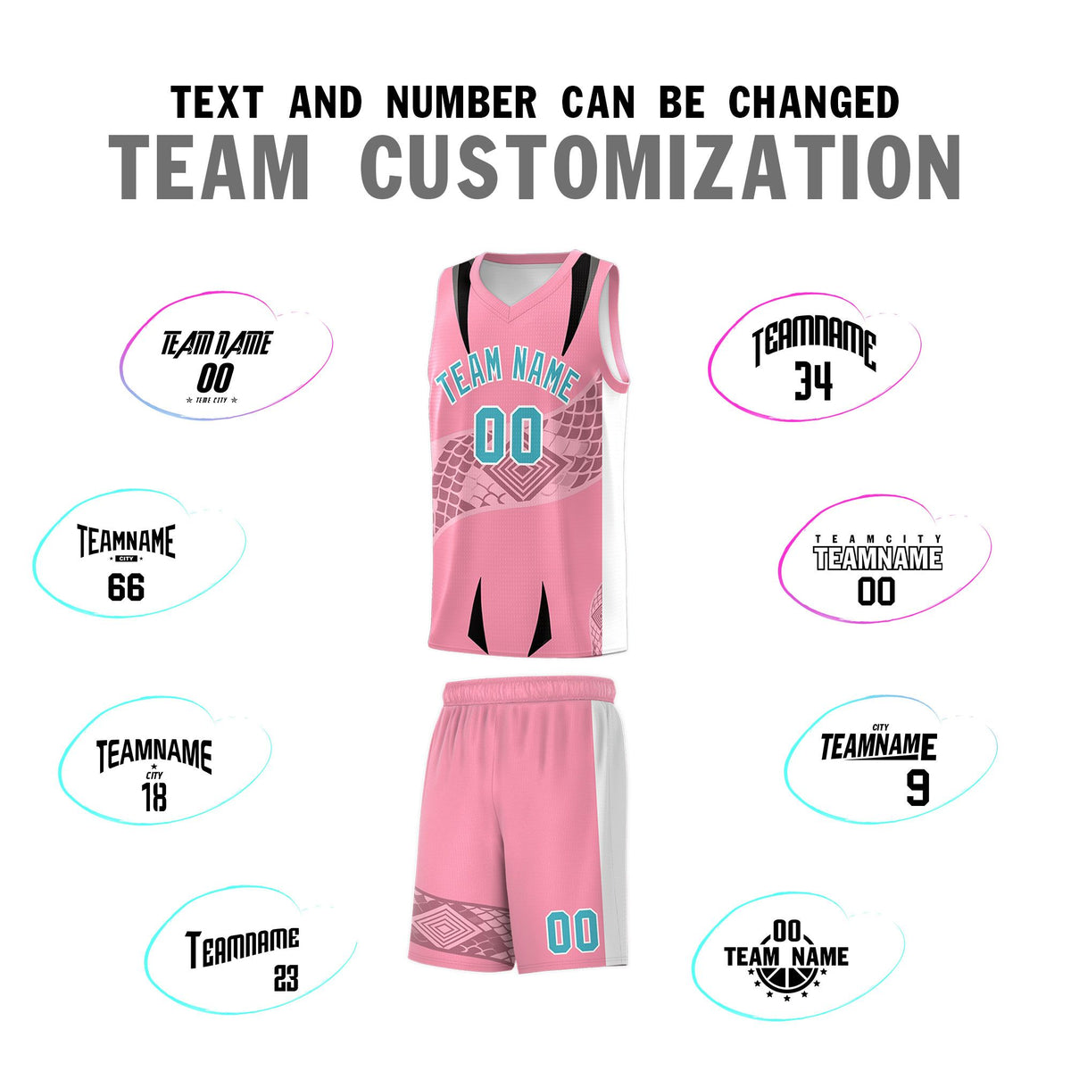Custom Light Pink White Snake Scale Venomous Fang for Leagues Graffiti Pattern Basketball Suit Jersey