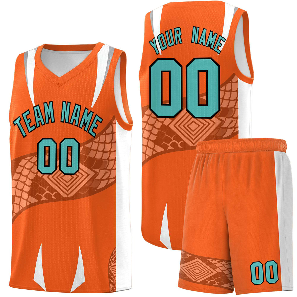 Custom Orange White Snake Scale Venomous Fang Lightweight Graffiti Pattern Basketball Suit Jersey