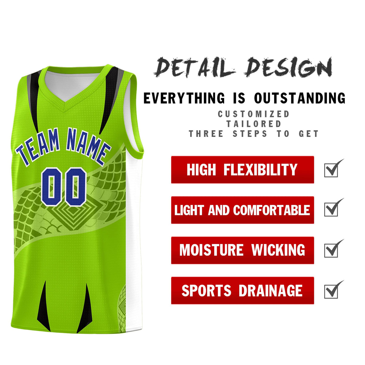 Custom Neon Green White Snake Scale Venomous Fang for Leagues Graffiti Pattern Basketball Suit Jersey