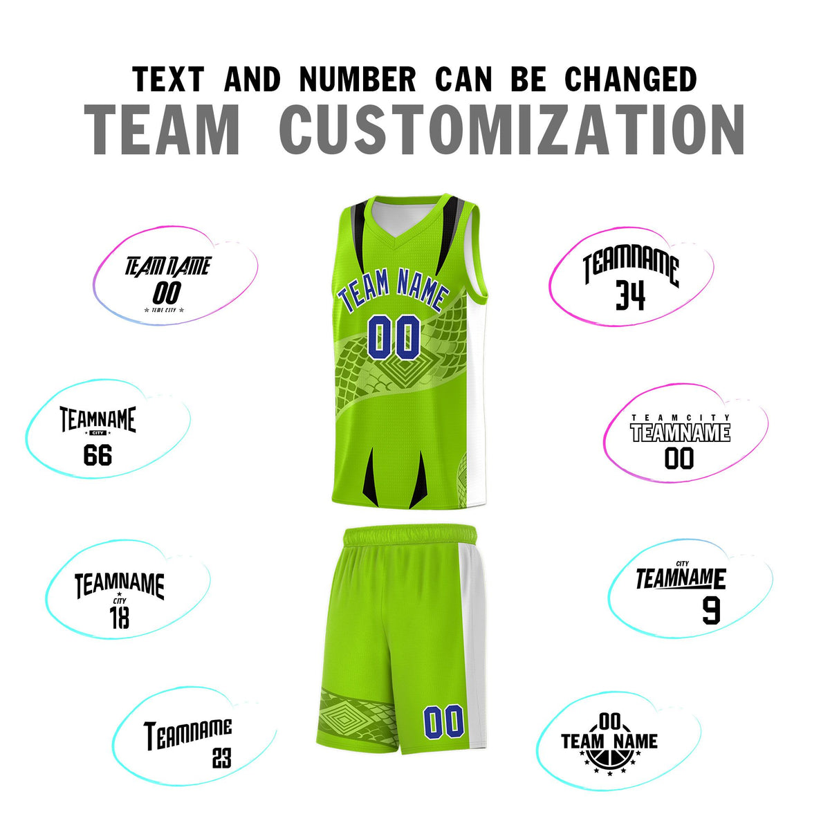 Custom Neon Green White Snake Scale Venomous Fang for Leagues Graffiti Pattern Basketball Suit Jersey