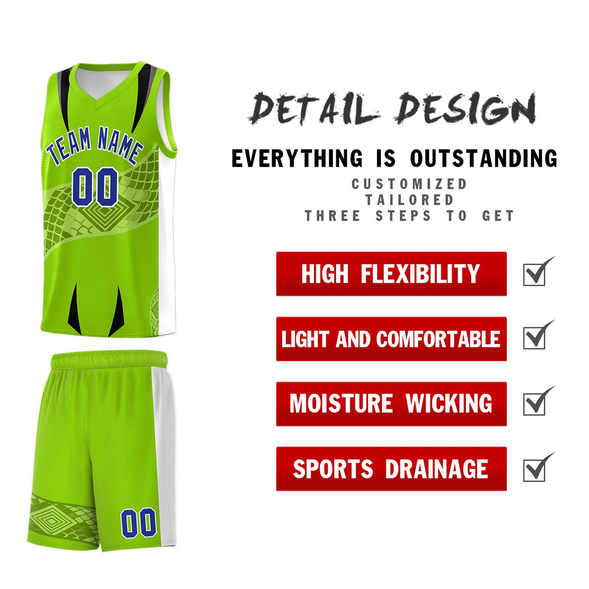 Custom Neon Green White Snake Scale Venomous Fang for Leagues Graffiti Pattern Basketball Suit Jersey