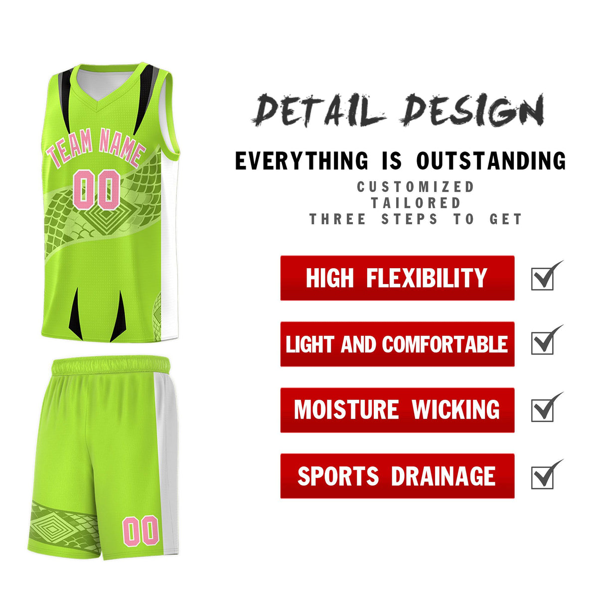 Custom Neon Green White Snake Scale Venomous Fang for Leagues Graffiti Pattern Basketball Suit Jersey