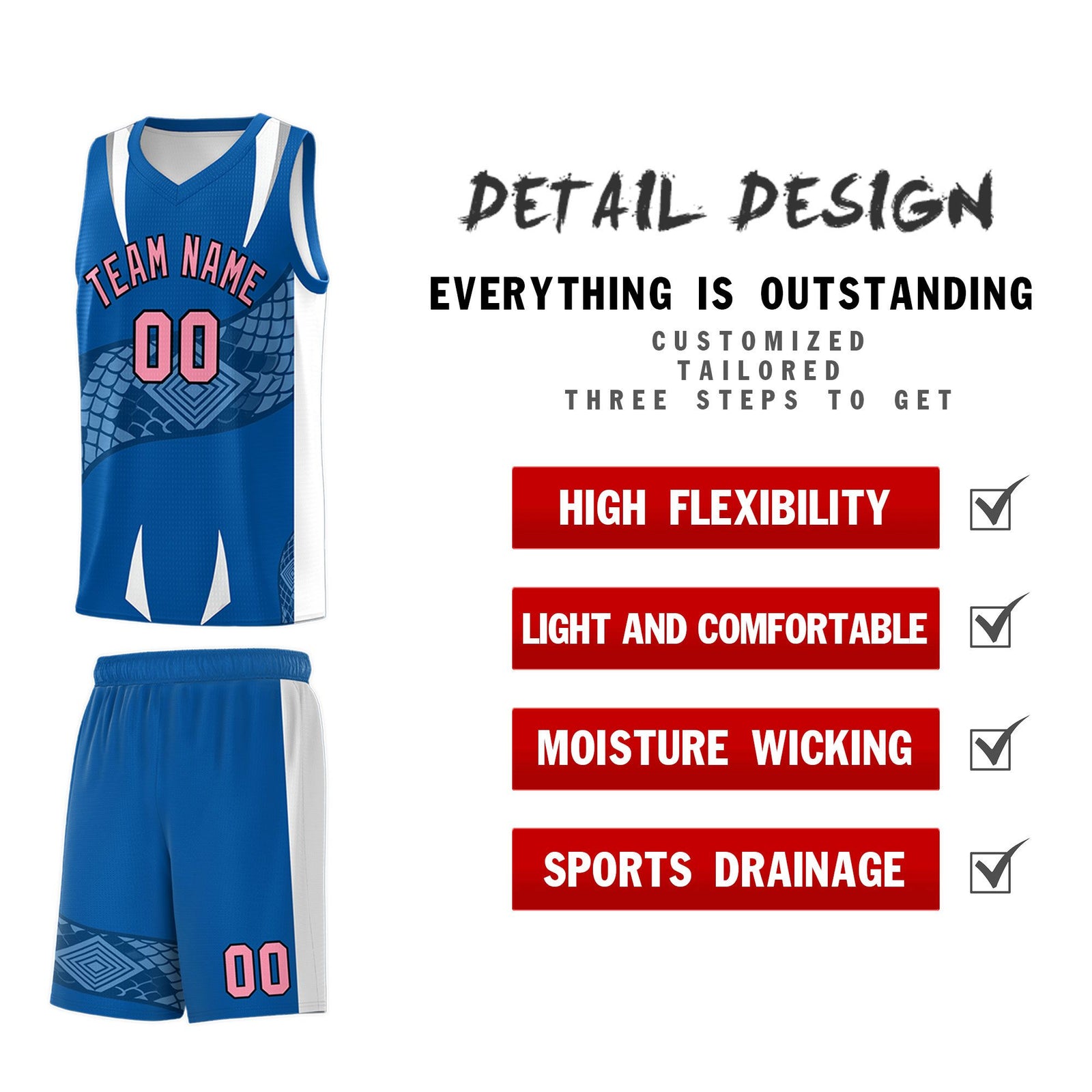 Custom Royal White Snake Scale Venomous Fang Lightweight Graffiti Pattern Basketball Suit Jersey