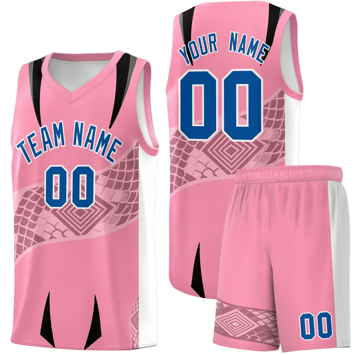 Custom Light Pink White Snake Scale Venomous Fang for Team Graffiti Pattern Basketball Suit Jersey