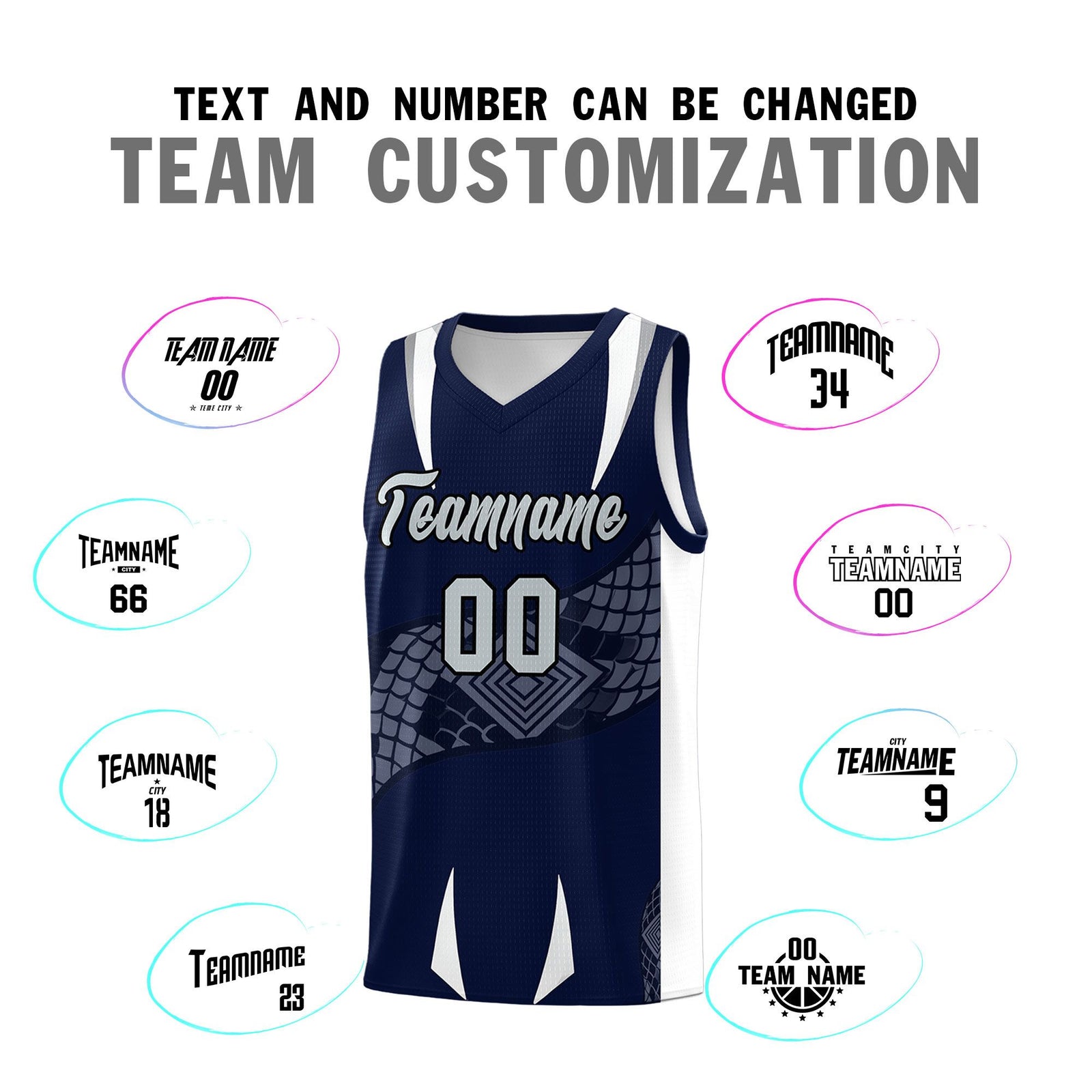 Custom Navy White Snake Scale Venomous Fang Lightweight Graffiti Pattern Basketball Suit Jersey