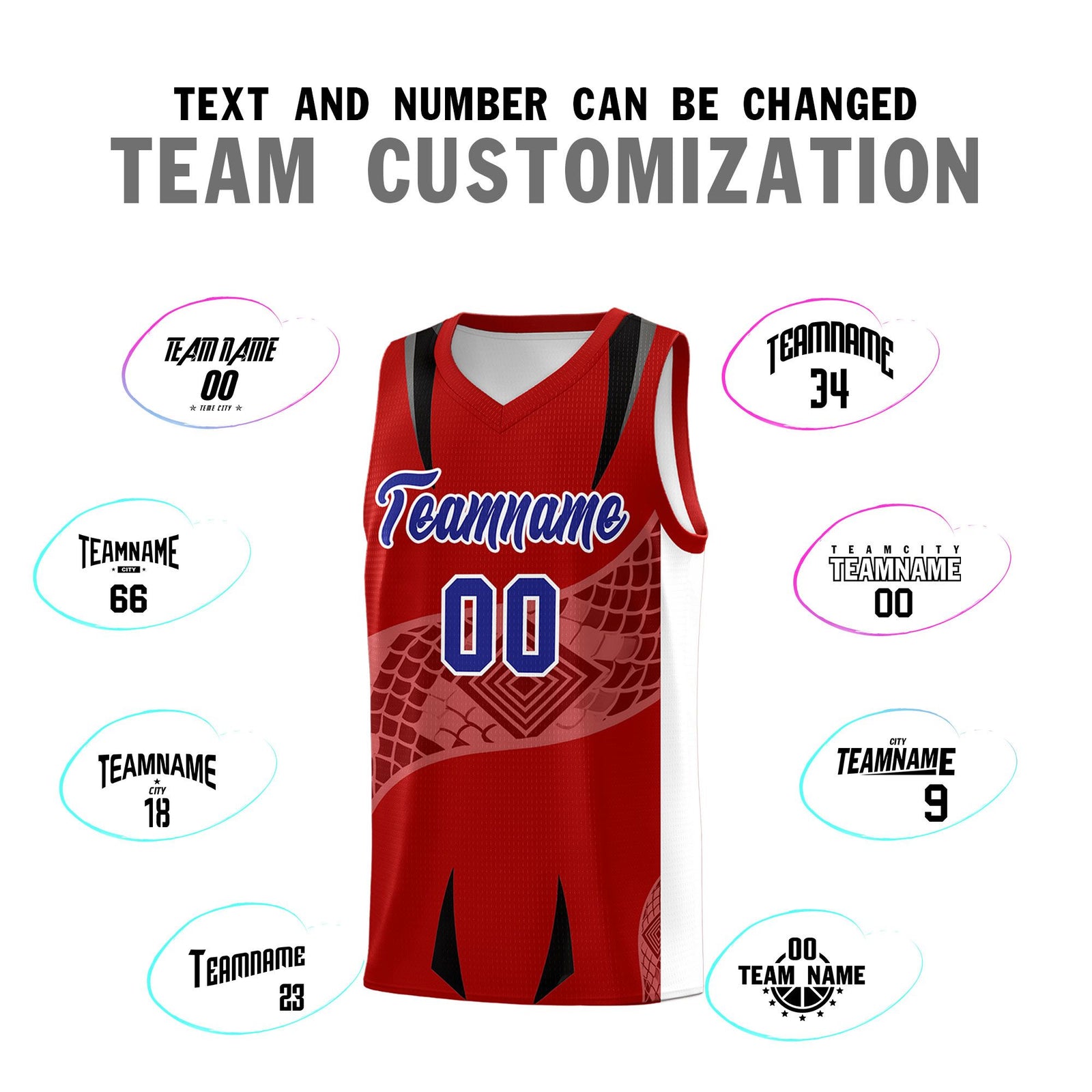 Custom Red White Snake Scale Venomous Fang for Leagues Graffiti Pattern Basketball Suit Jersey