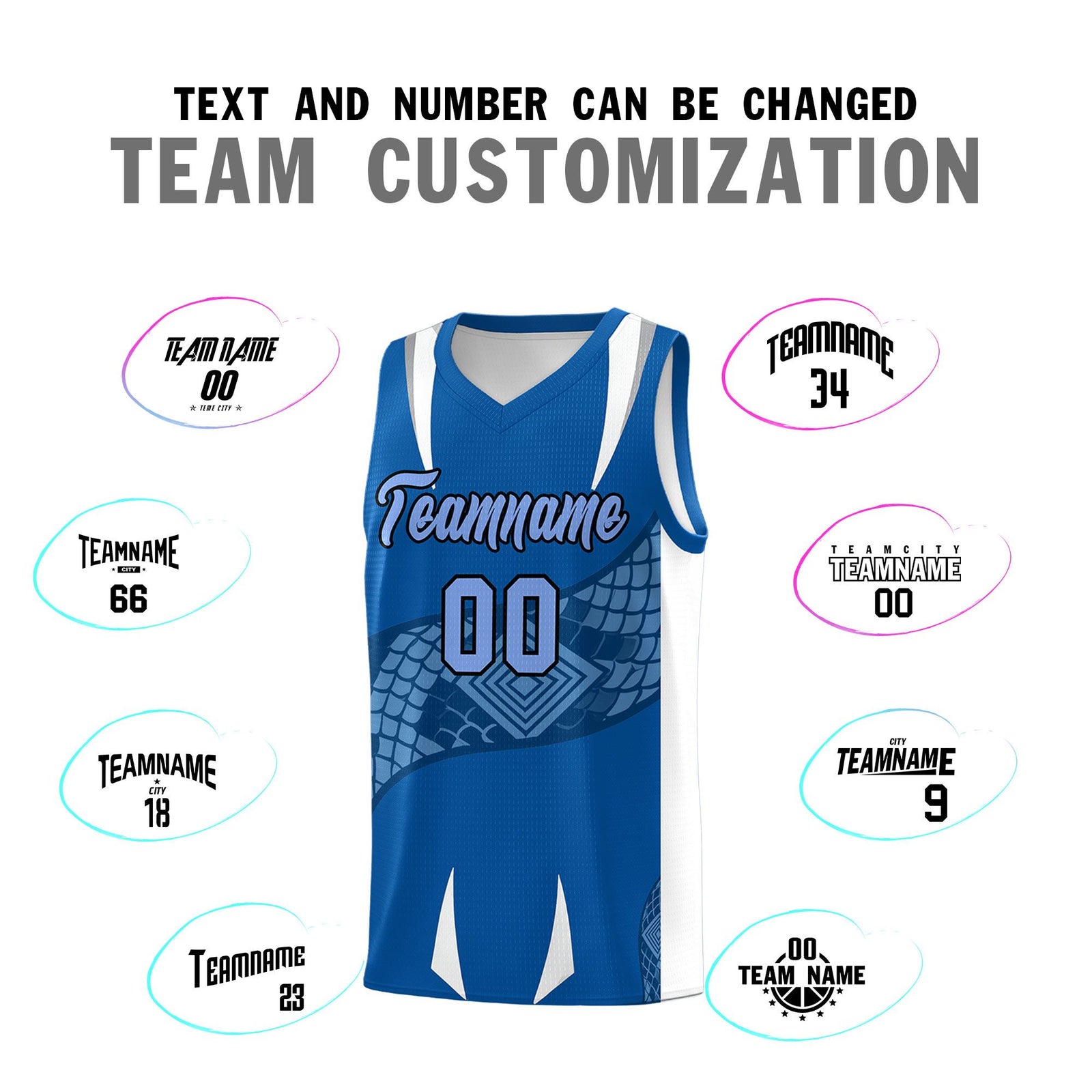 Custom Royal White Snake Scale Venomous Fang Breathable Graffiti Pattern Basketball Suit Jersey