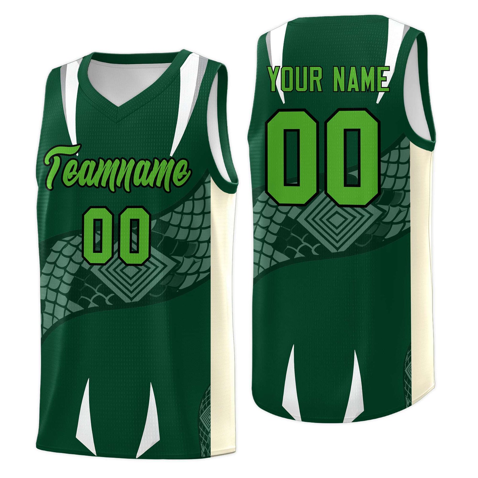 Custom Green Cream Snake Scale Venomous Fang Lightweight Graffiti Pattern Basketball Suit Jersey