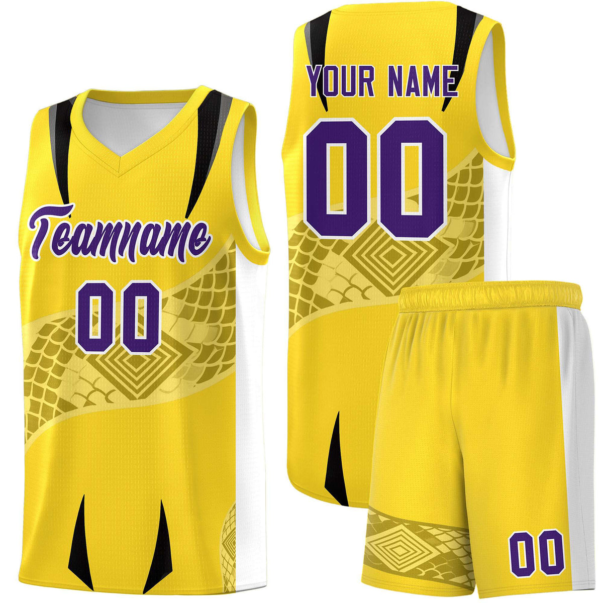 Custom Gold White Snake Scale Venomous Fang for Leagues Graffiti Pattern Basketball Suit Jersey