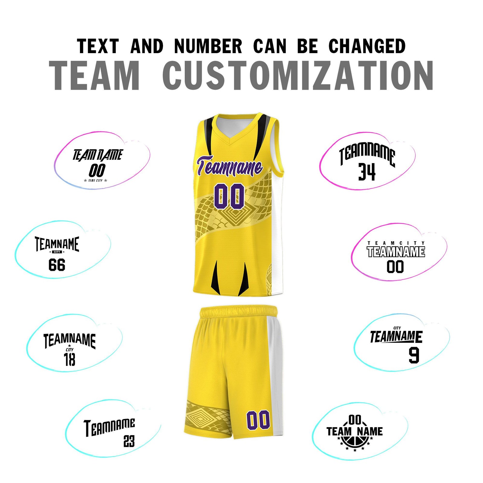 Custom Gold White Snake Scale Venomous Fang for Leagues Graffiti Pattern Basketball Suit Jersey