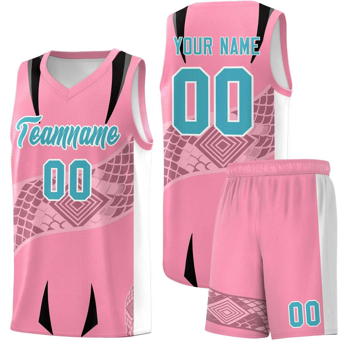 Custom Light Pink White Snake Scale Venomous Fang for Leagues Graffiti Pattern Basketball Suit Jersey