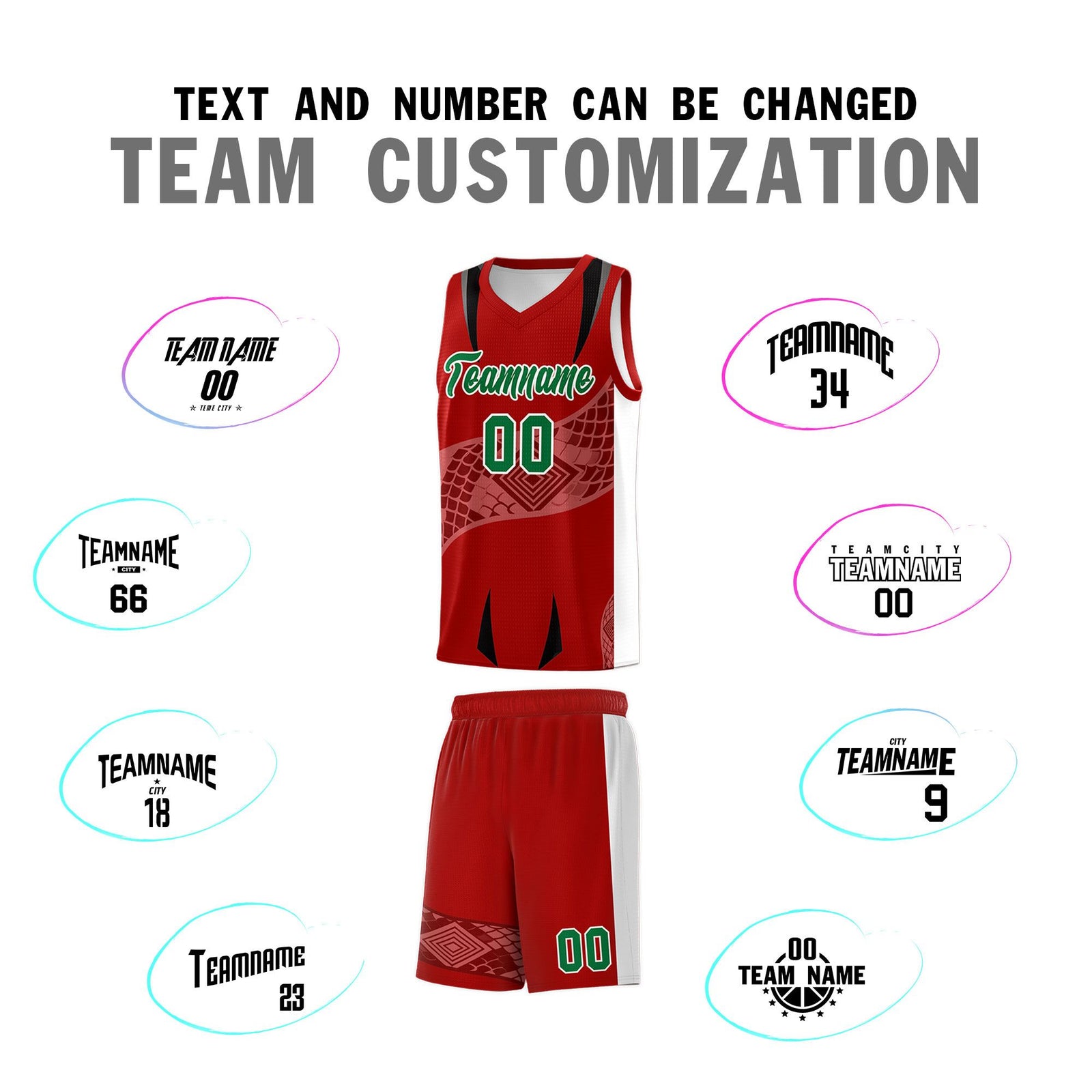 Custom Red White Snake Scale Venomous Fang for Clubs Graffiti Pattern Basketball Suit Jersey