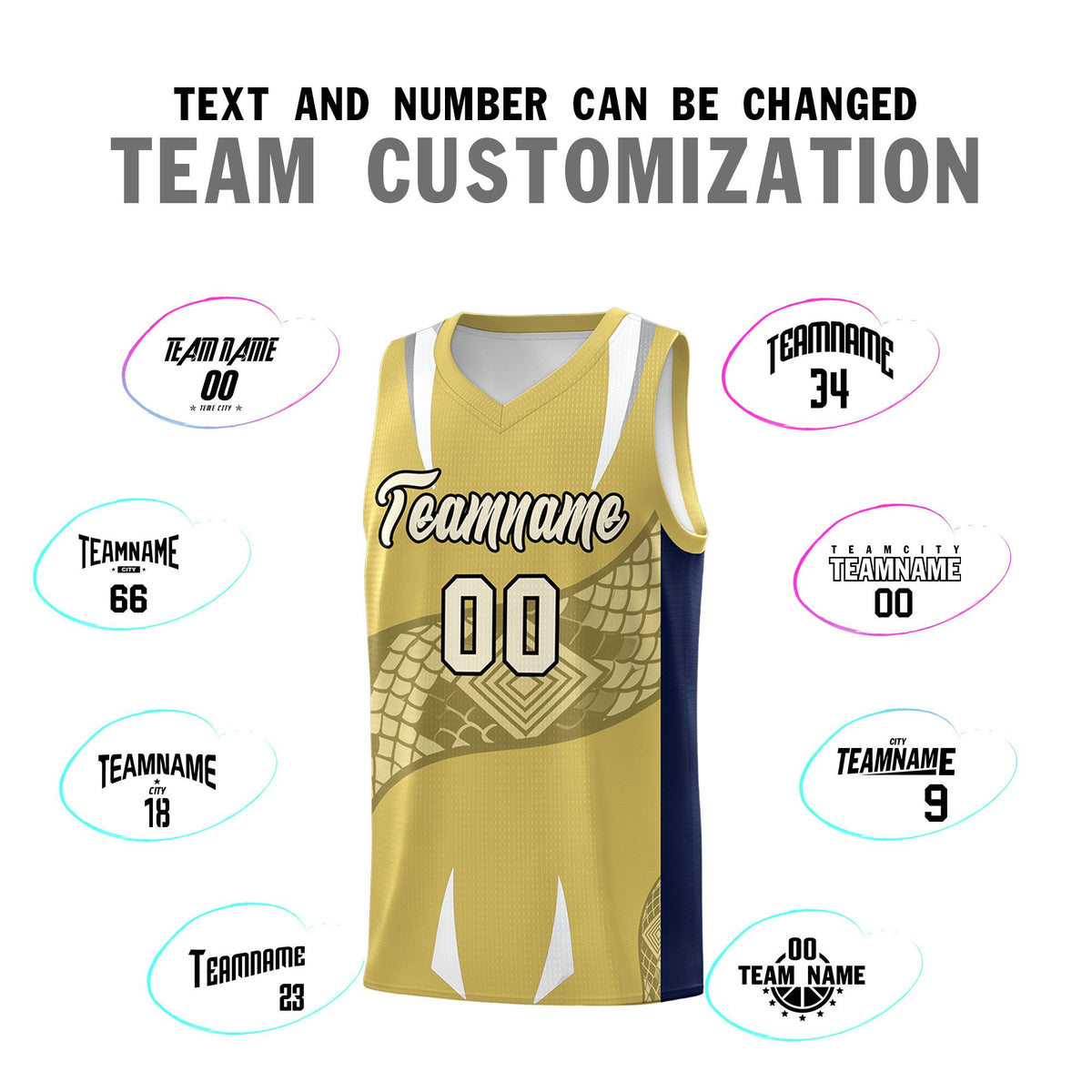 Custom Old Gold Navy Snake Scale Venomous Fang Drapable Graffiti Pattern Basketball Suit Jersey