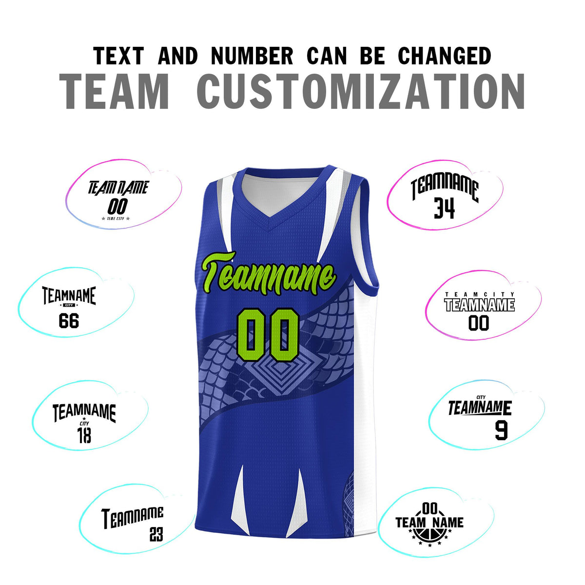 Custom Royal White Snake Scale Venomous Fang Drapable Graffiti Pattern Basketball Suit Jersey