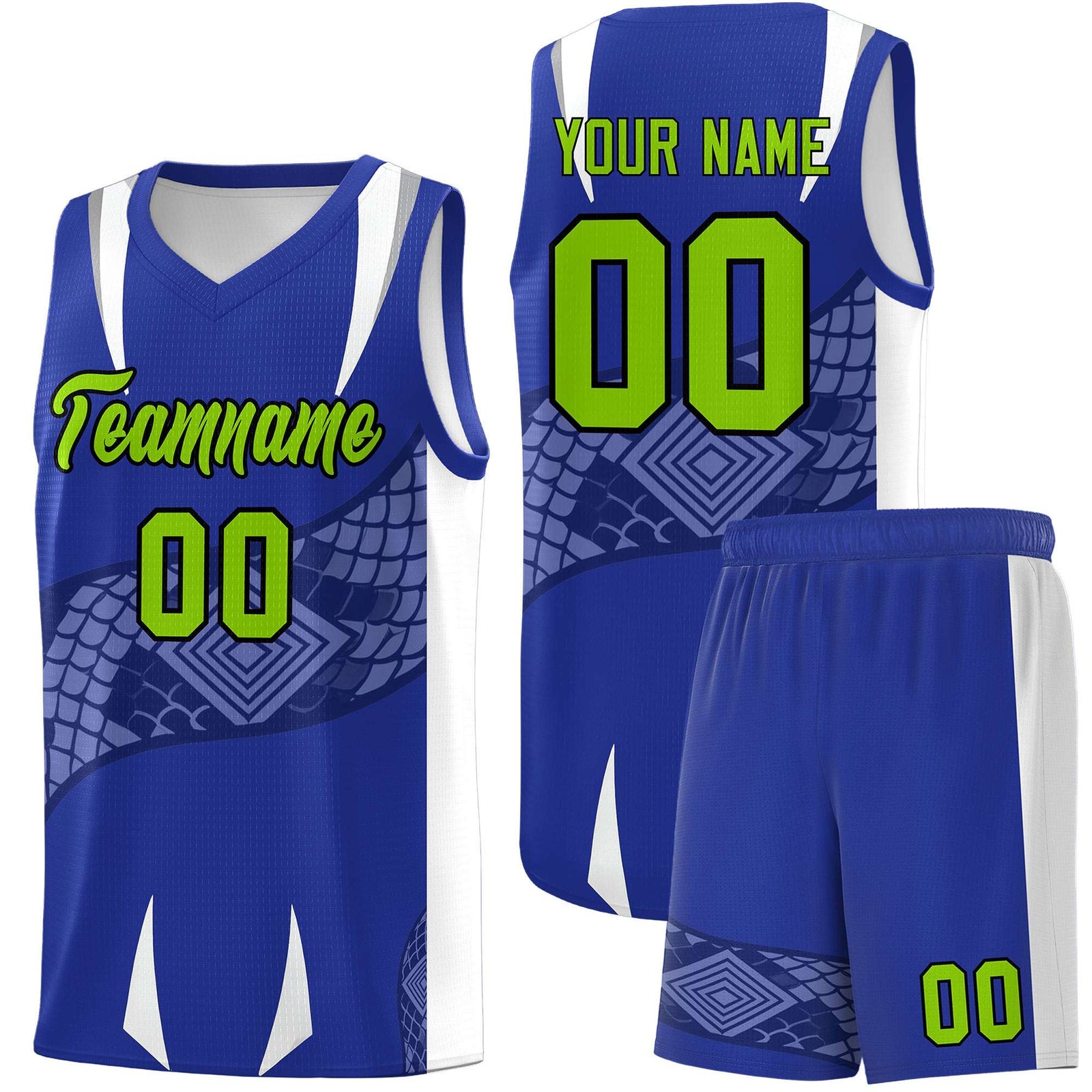 Custom Royal White Snake Scale Venomous Fang Drapable Graffiti Pattern Basketball Suit Jersey