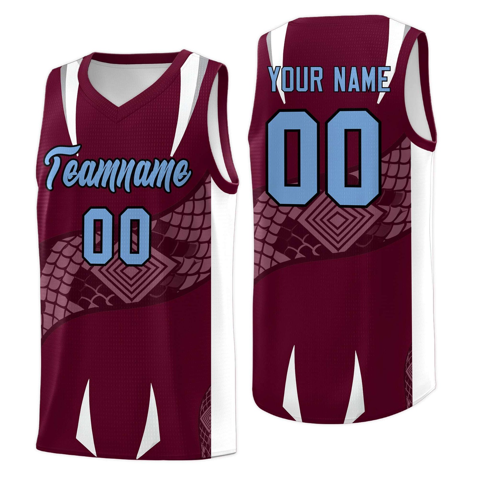 Custom Burgundy White Snake Scale Venomous Fang Lightweight Graffiti Pattern Basketball Suit Jersey