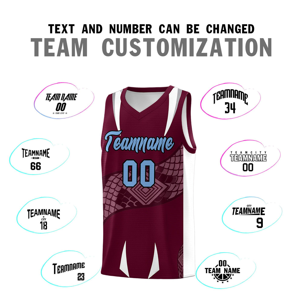 Custom Burgundy White Snake Scale Venomous Fang Lightweight Graffiti Pattern Basketball Suit Jersey