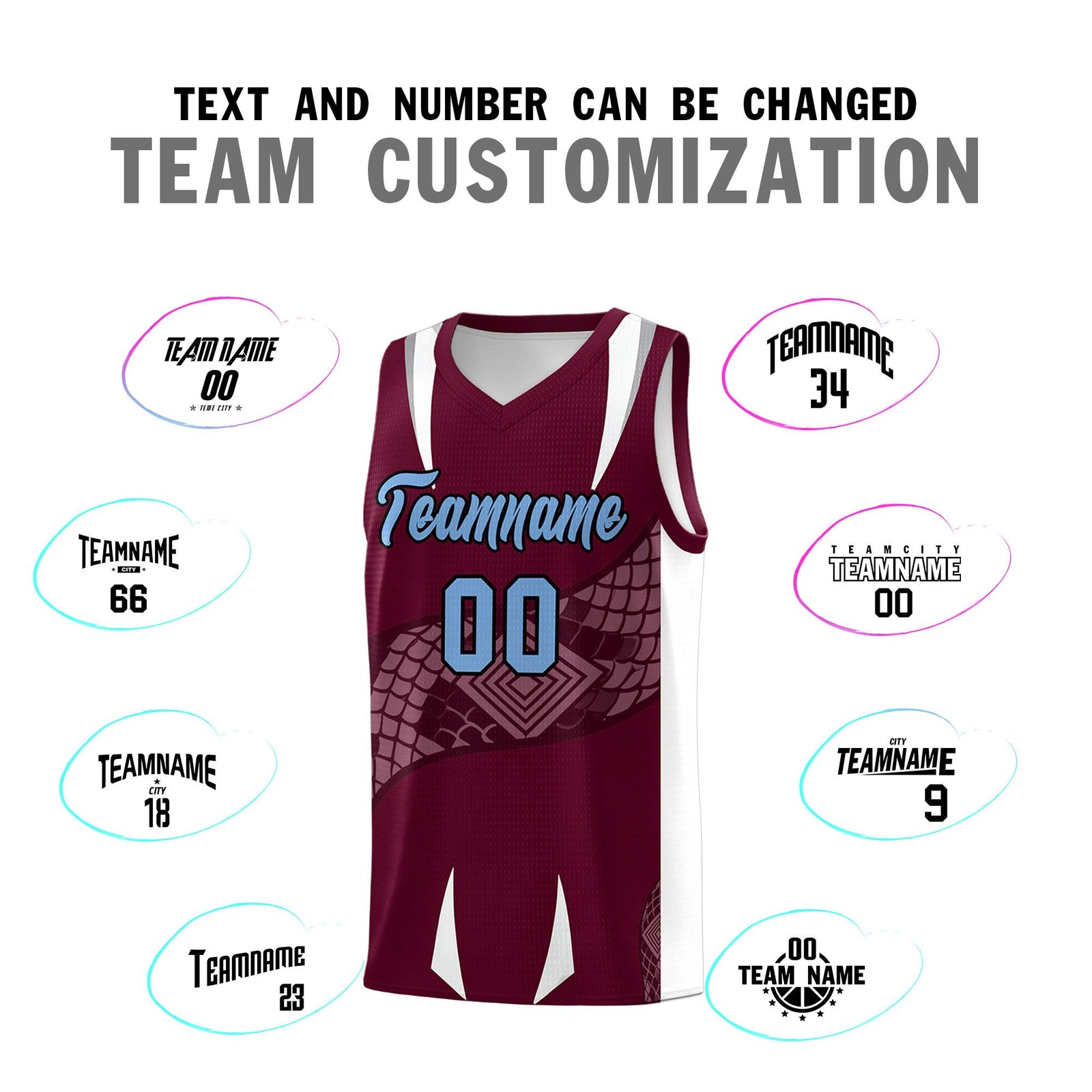 Custom Burgundy White Snake Scale Venomous Fang Lightweight Graffiti Pattern Basketball Suit Jersey