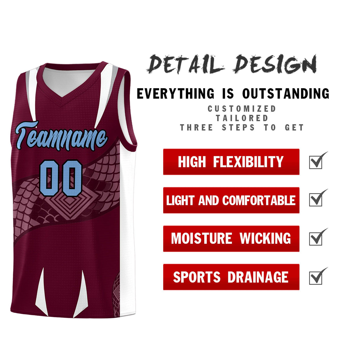 Custom Burgundy White Snake Scale Venomous Fang Lightweight Graffiti Pattern Basketball Suit Jersey
