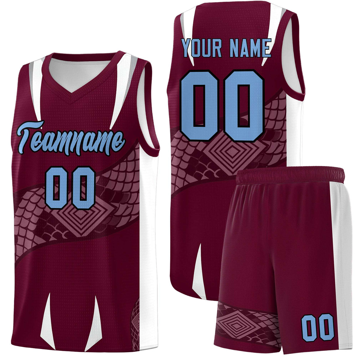Custom Burgundy White Snake Scale Venomous Fang Lightweight Graffiti Pattern Basketball Suit Jersey