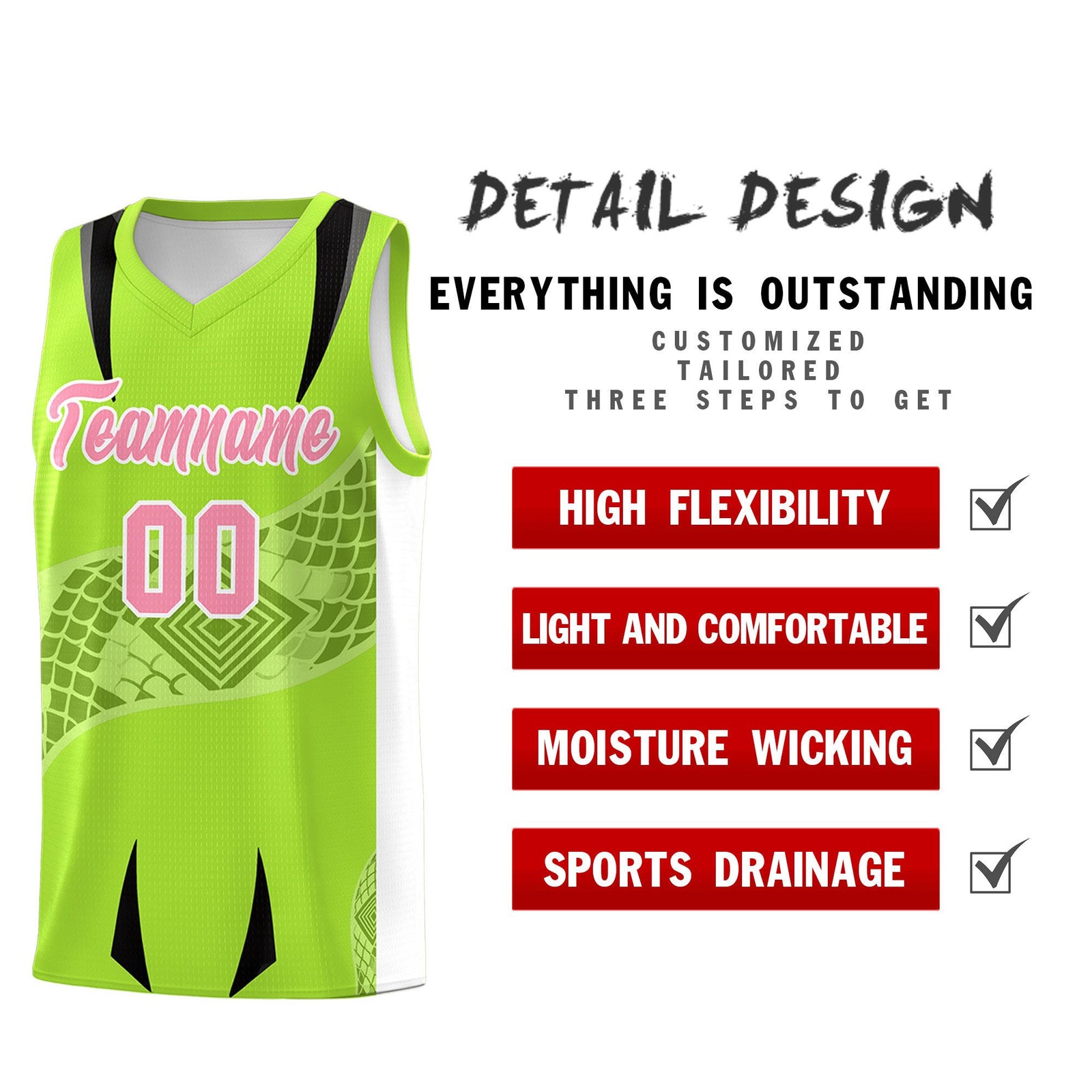 Custom Neon Green White Snake Scale Venomous Fang for Leagues Graffiti Pattern Basketball Suit Jersey