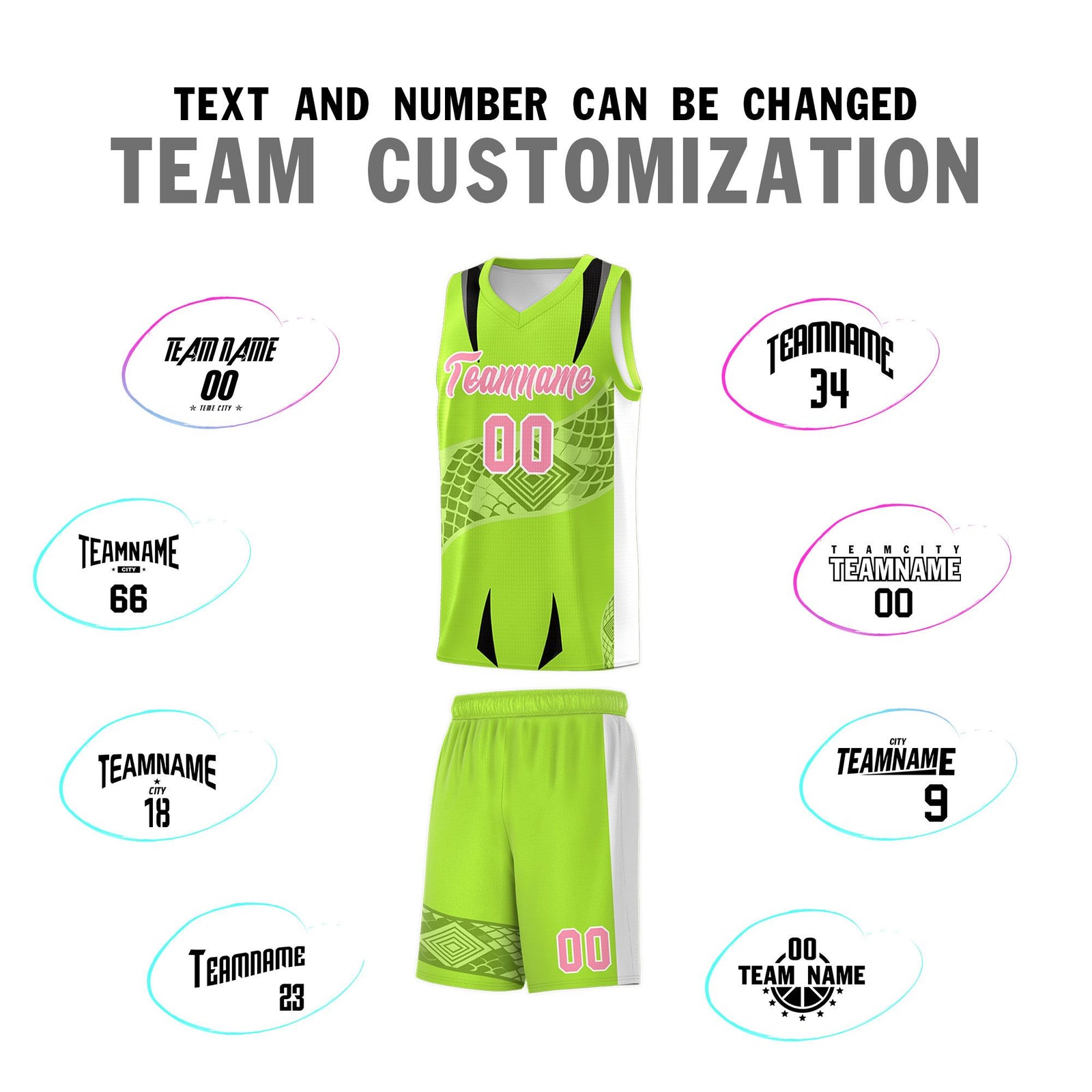 Custom Neon Green White Snake Scale Venomous Fang for Leagues Graffiti Pattern Basketball Suit Jersey