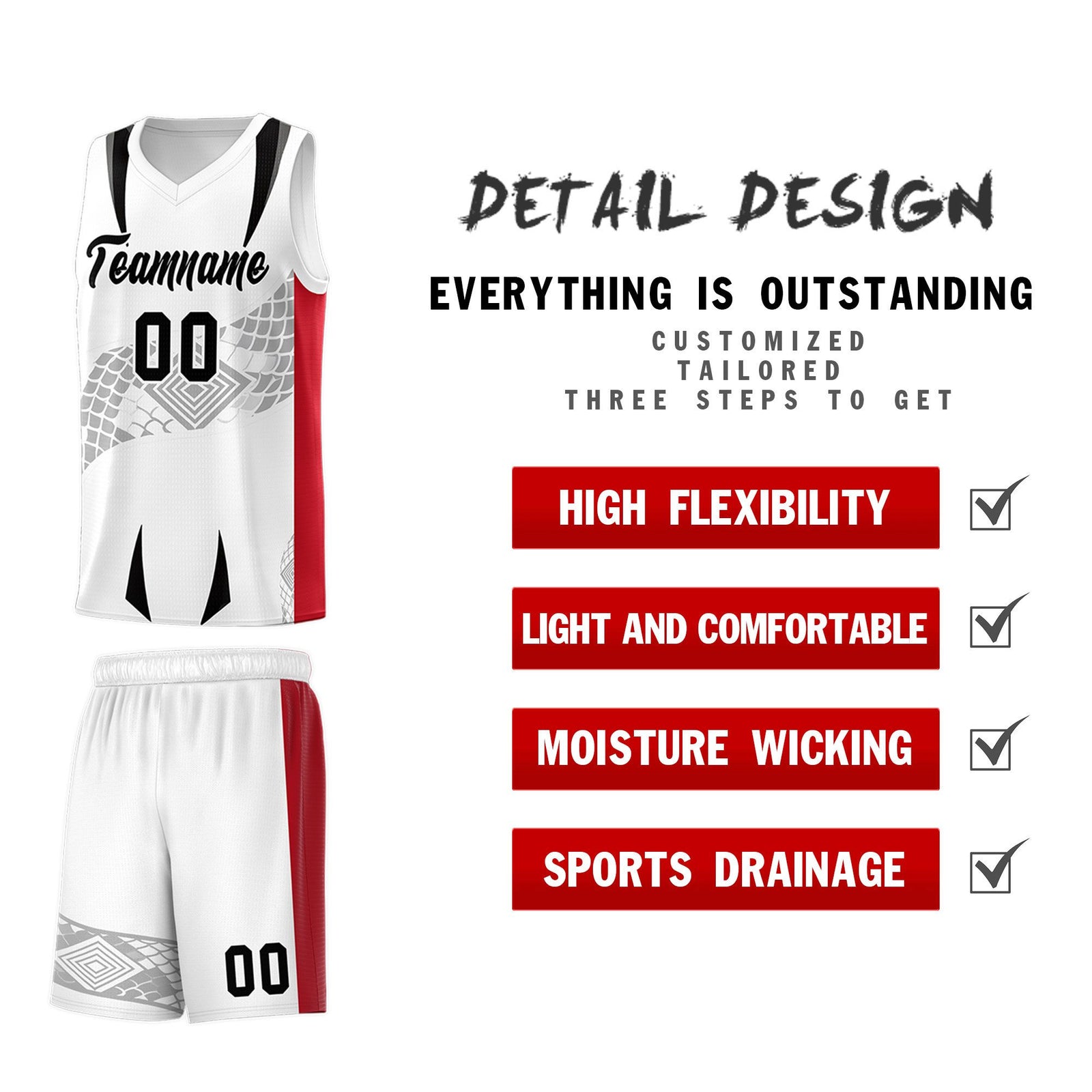 Custom White Red Snake Scale Venomous Fang for Clubs Graffiti Pattern Basketball Suit Jersey