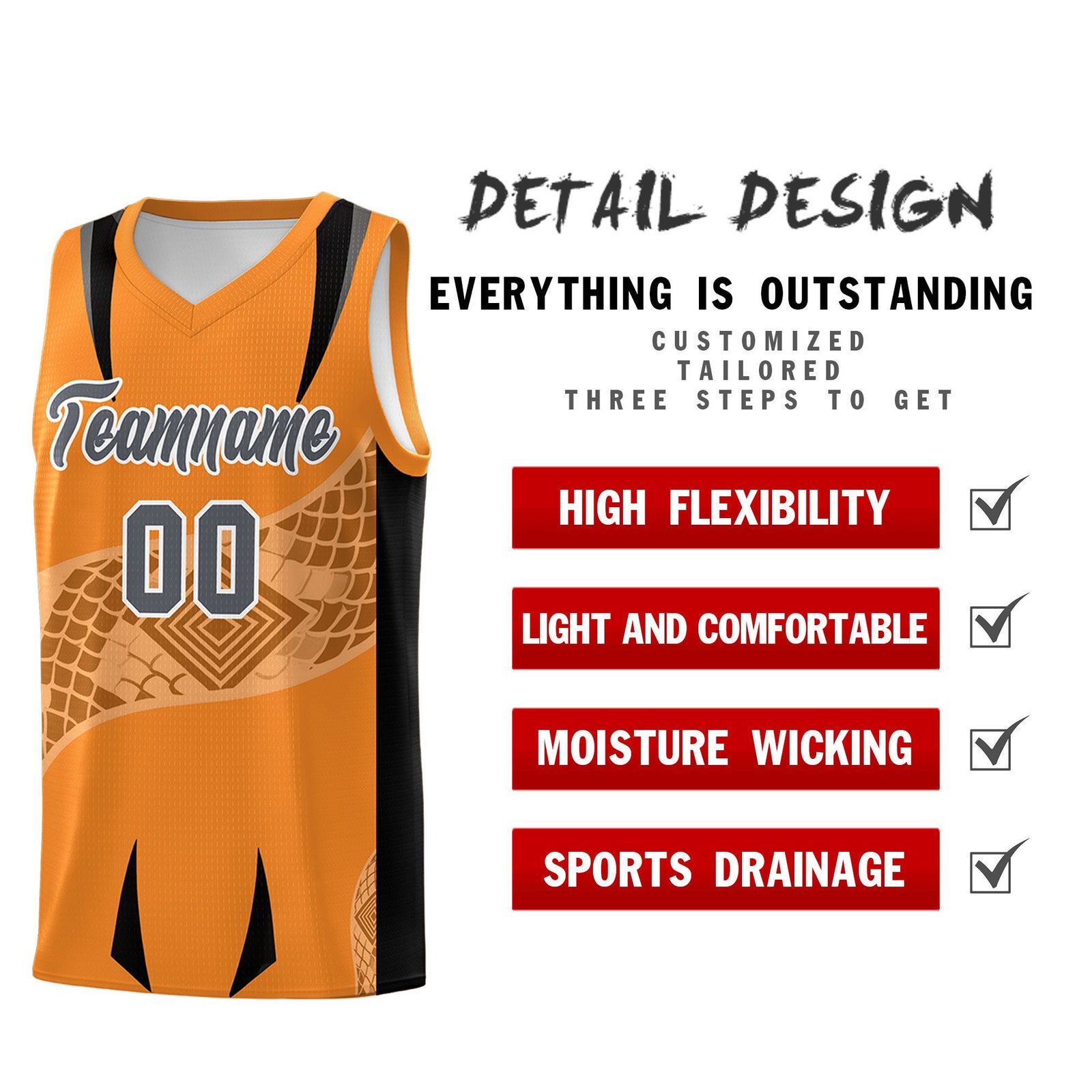 Custom Orange Black Snake Scale Venomous Fang for Clubs Graffiti Pattern Basketball Suit Jersey