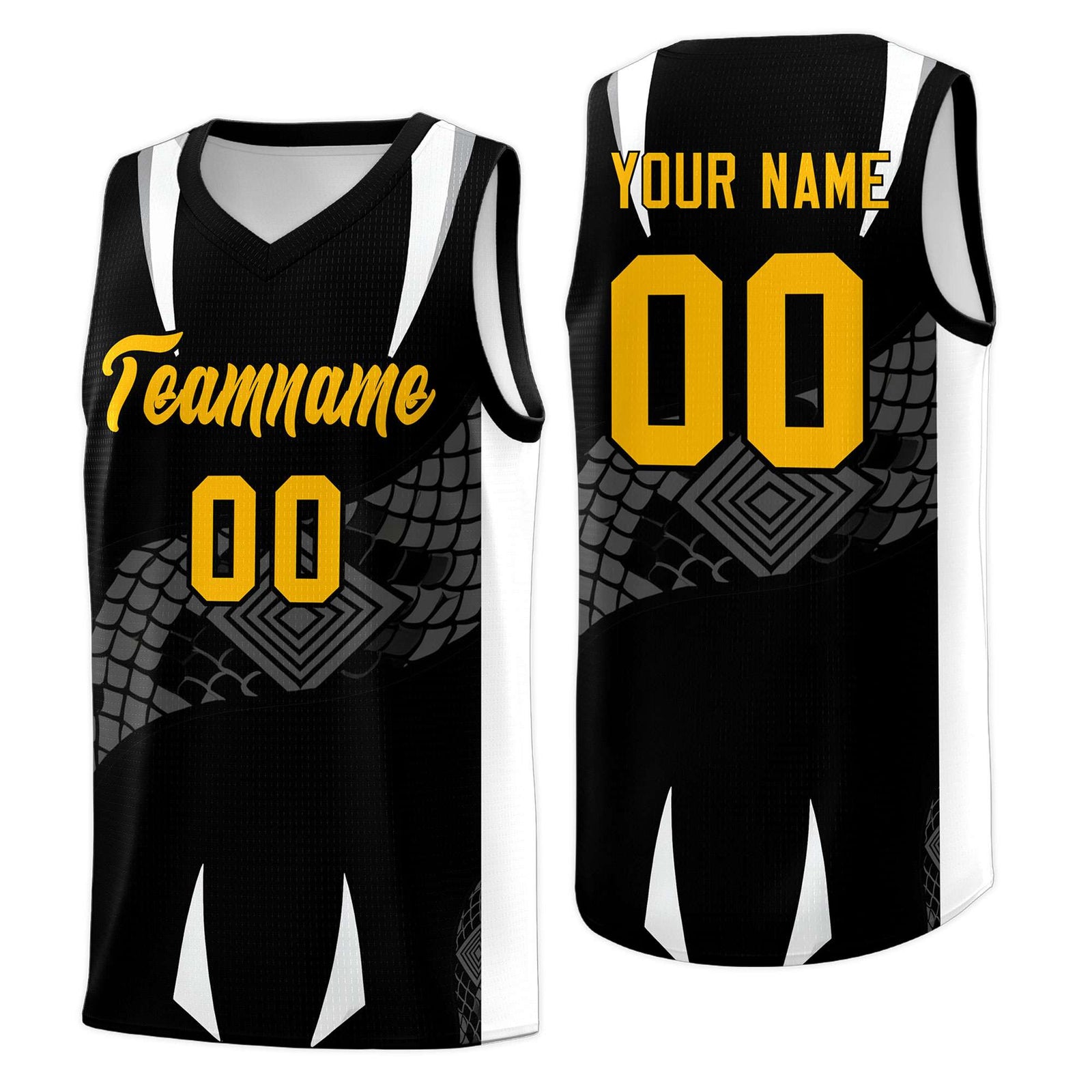 Custom Black White Snake Scale Venomous Fang Lightweight Graffiti Pattern Basketball Suit Jersey