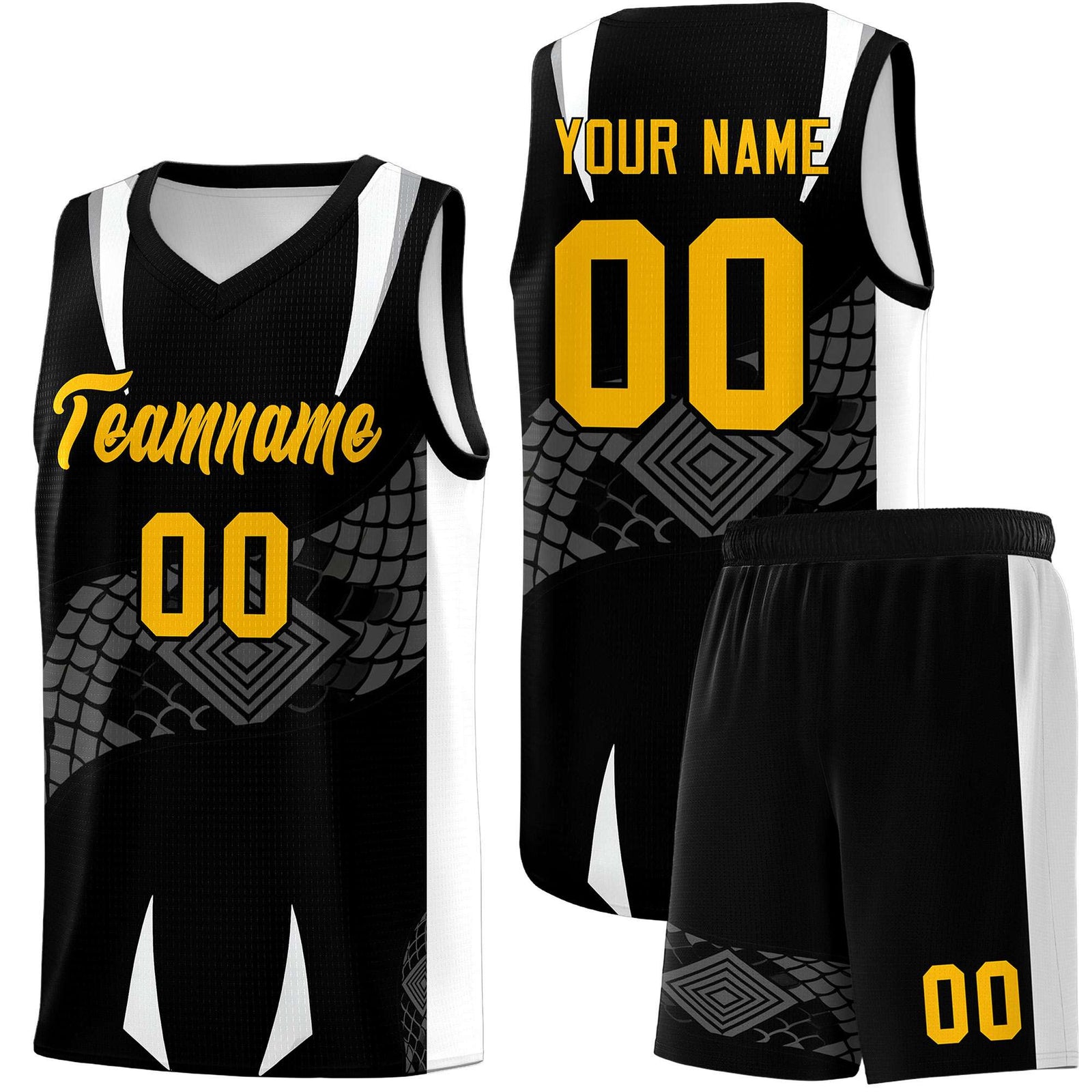 Custom Black White Snake Scale Venomous Fang Lightweight Graffiti Pattern Basketball Suit Jersey