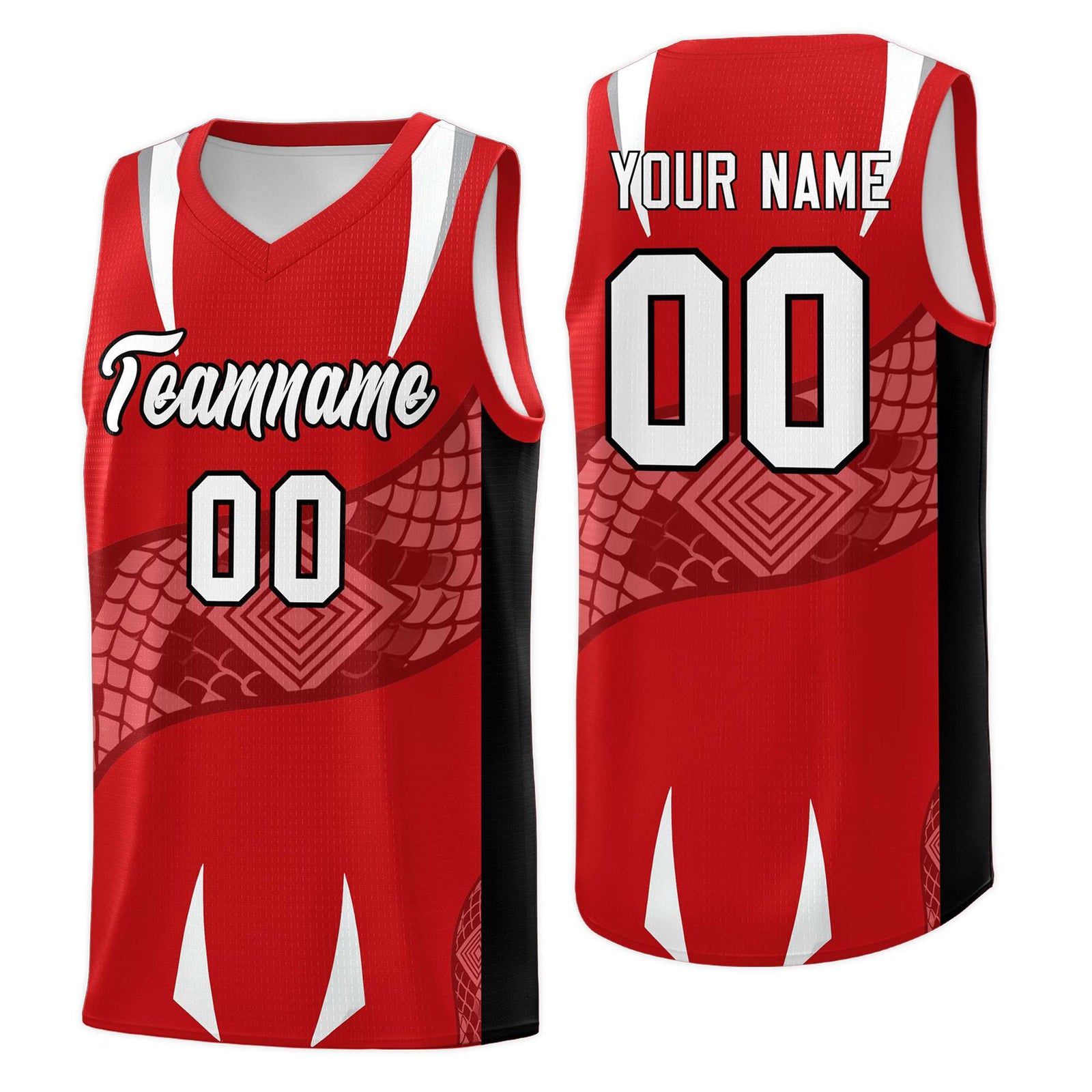 Custom Red Black Snake Scale Venomous Fang Drapable Graffiti Pattern Basketball Suit Jersey