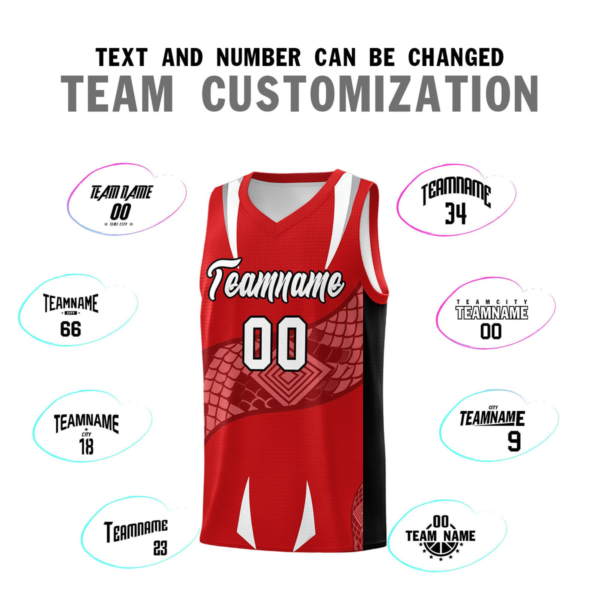 Custom Red Black Snake Scale Venomous Fang Drapable Graffiti Pattern Basketball Suit Jersey