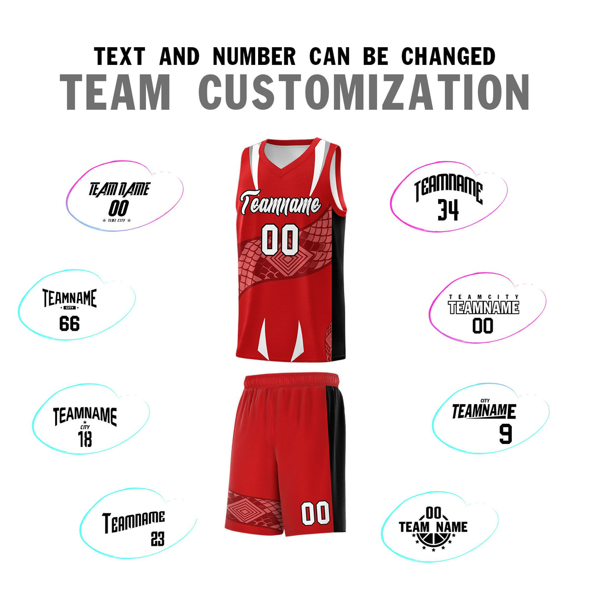 Custom Red Black Snake Scale Venomous Fang Drapable Graffiti Pattern Basketball Suit Jersey