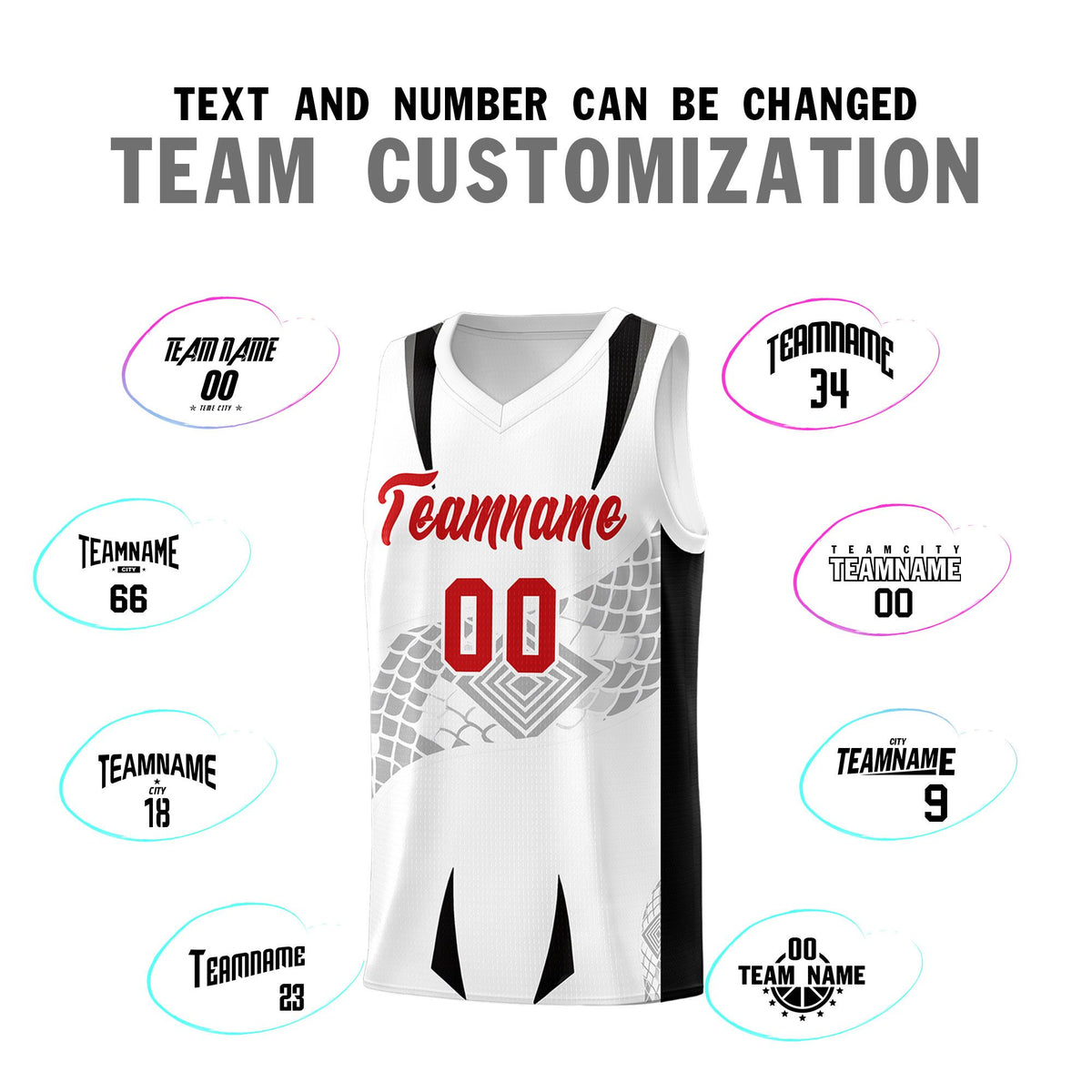 Custom White Black Snake Scale Venomous Fang for Leagues Graffiti Pattern Basketball Suit Jersey