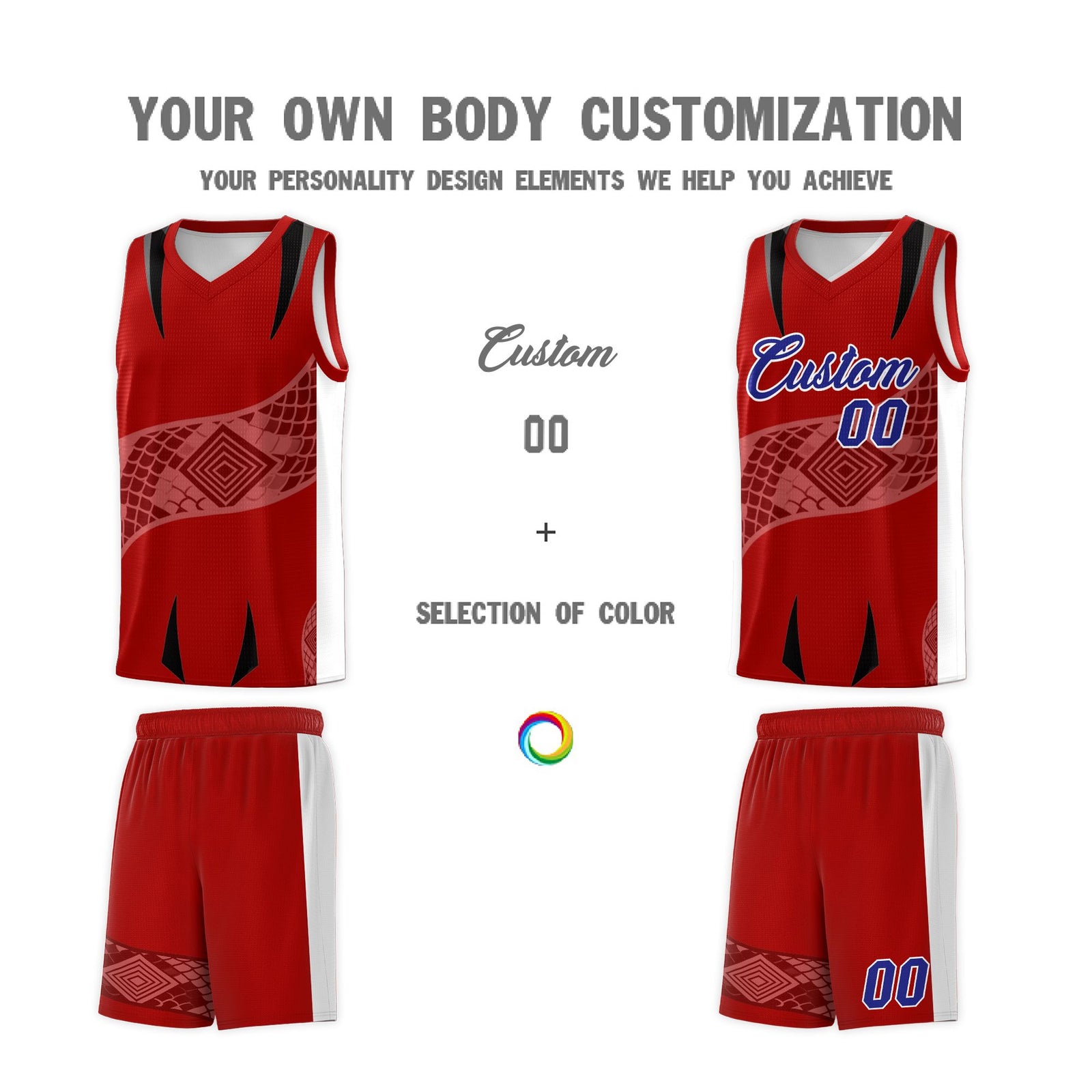 Custom Red White Snake Scale Venomous Fang for Leagues Graffiti Pattern Basketball Suit Jersey