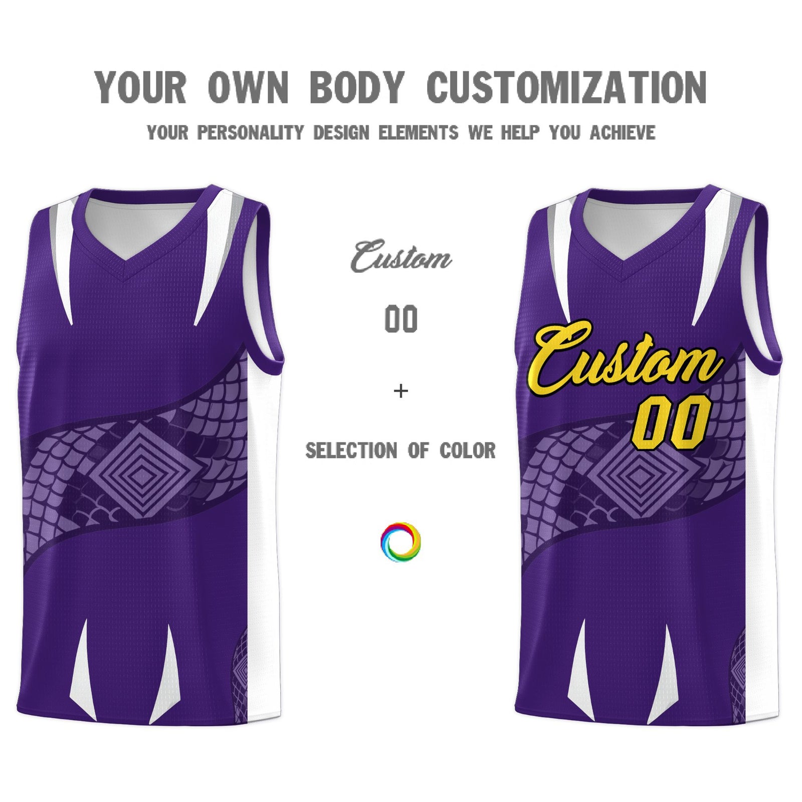Custom Purple White Snake Scale Venomous Fang Drapable Graffiti Pattern Basketball Suit Jersey