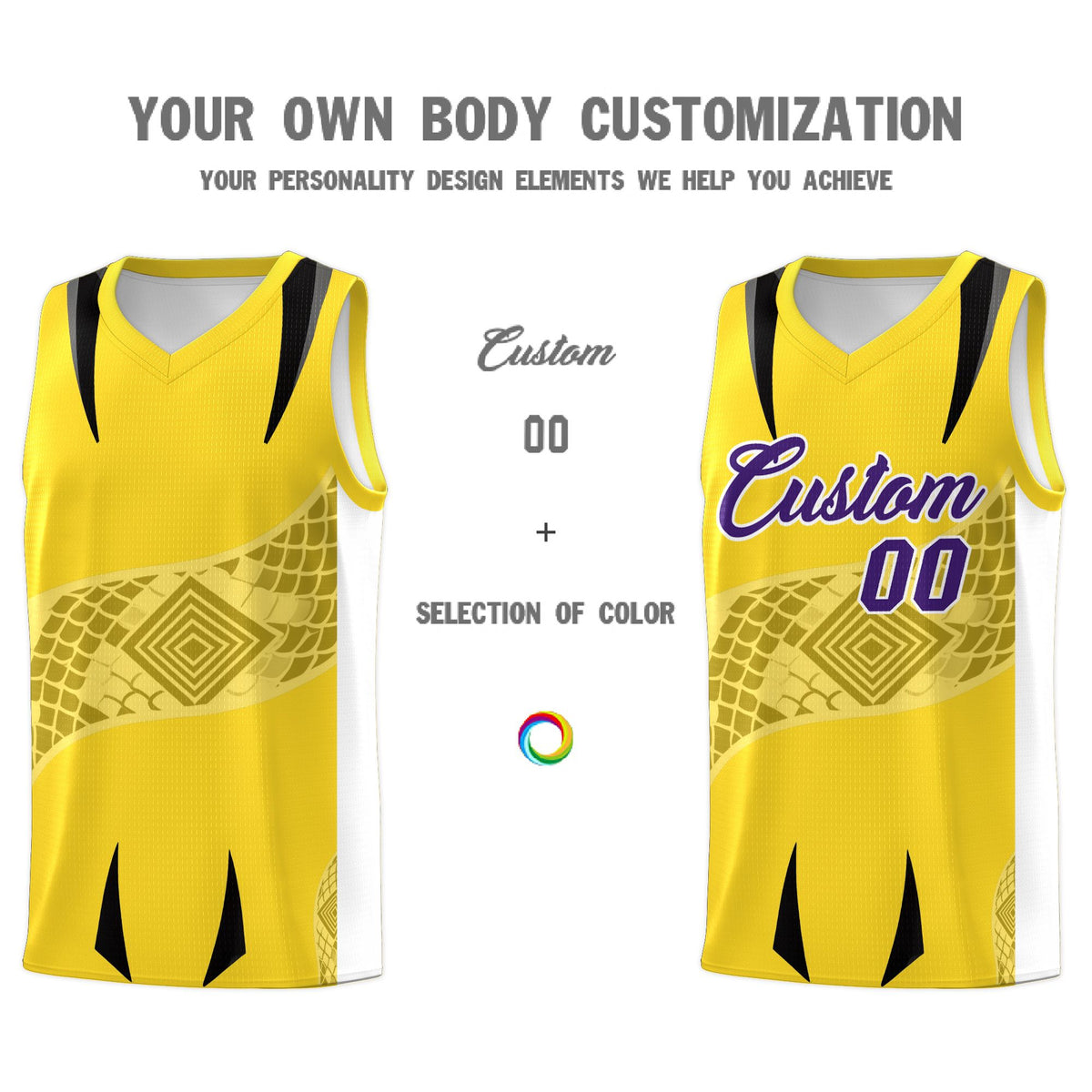 Custom Gold White Snake Scale Venomous Fang for Leagues Graffiti Pattern Basketball Suit Jersey