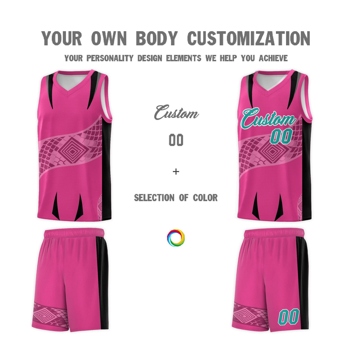 Custom Rose Red Black Snake Scale Venomous Fang for Team Graffiti Pattern Basketball Suit Jersey