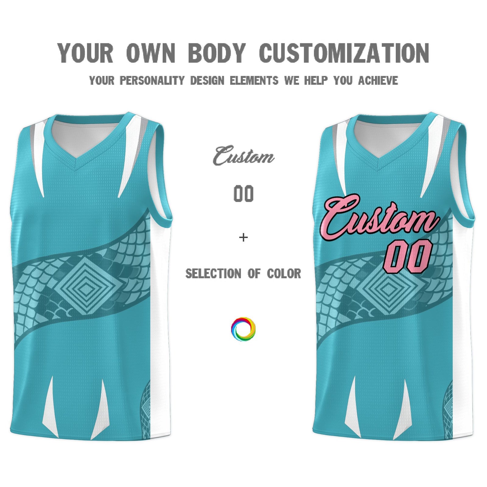 Custom Sky Blue White Snake Scale Venomous Fang Drapable Graffiti Pattern Basketball Suit Jersey