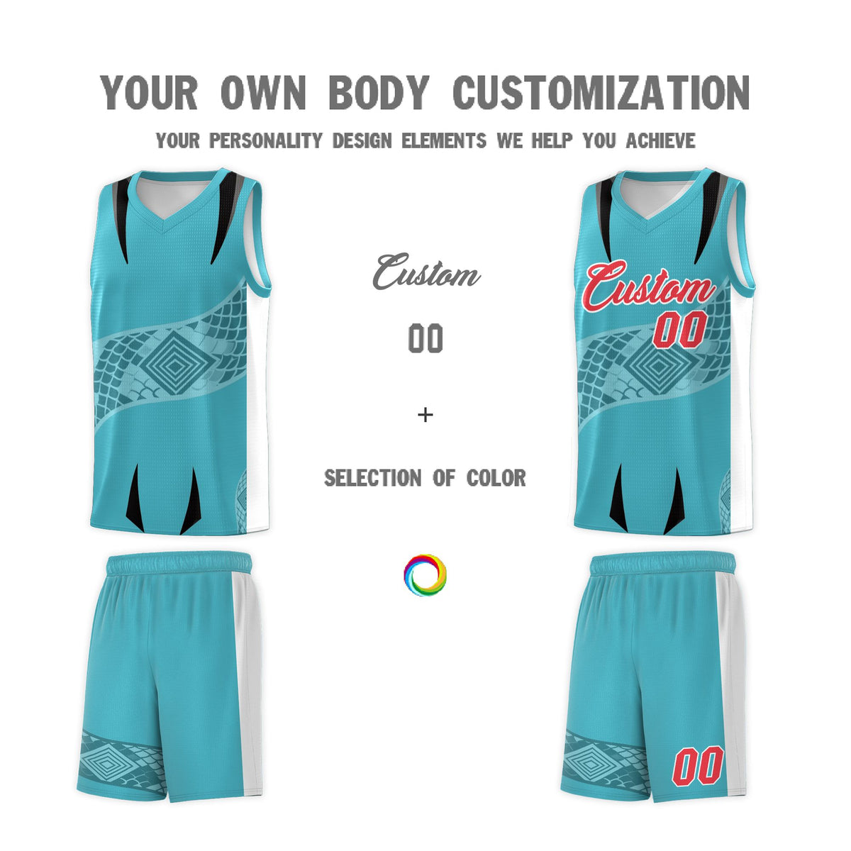 Custom Sky Blue White Snake Scale Venomous Fang for Team Graffiti Pattern Basketball Suit Jersey