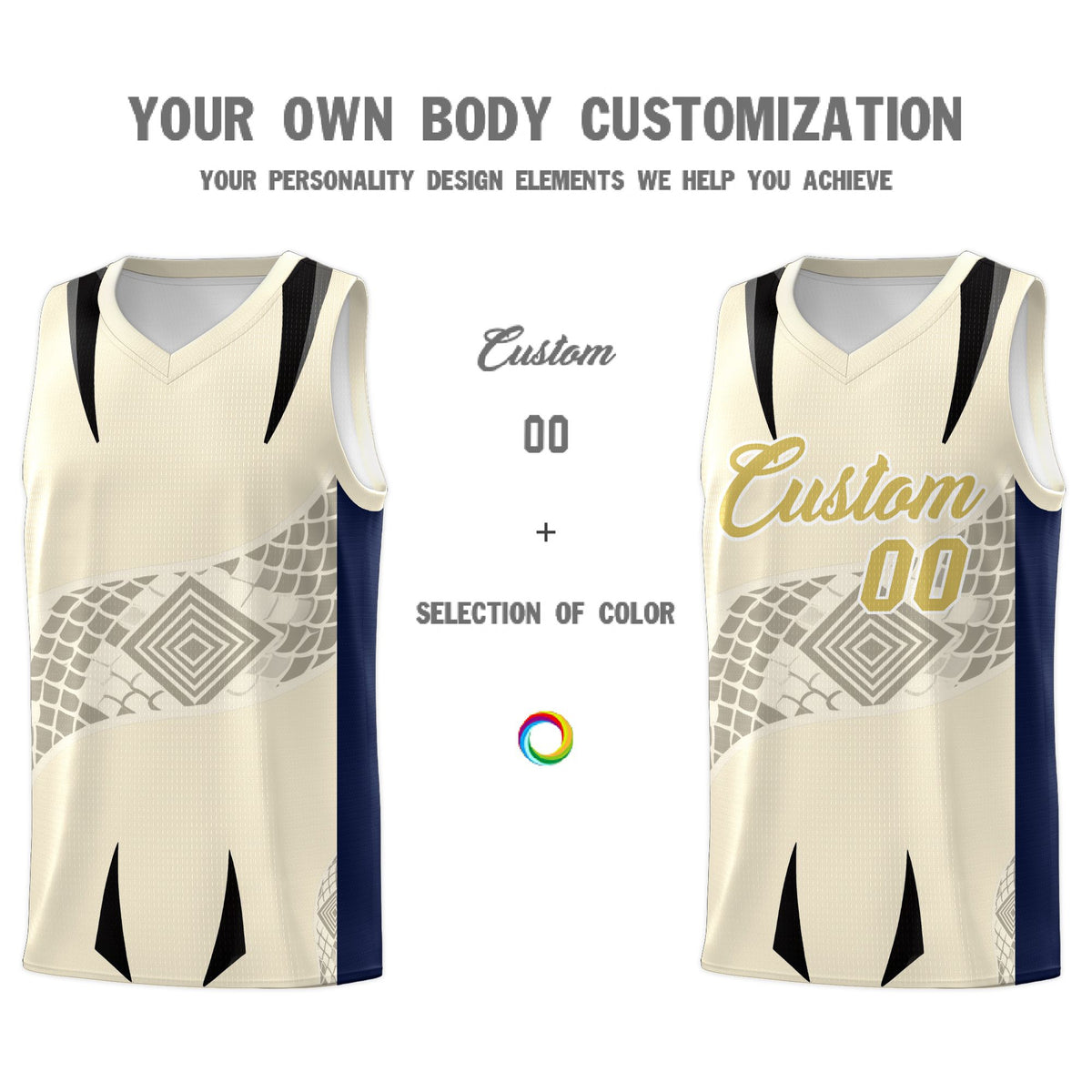 Custom Light Khaki Navy Snake Scale Venomous Fang for Leagues Graffiti Pattern Basketball Suit Jersey