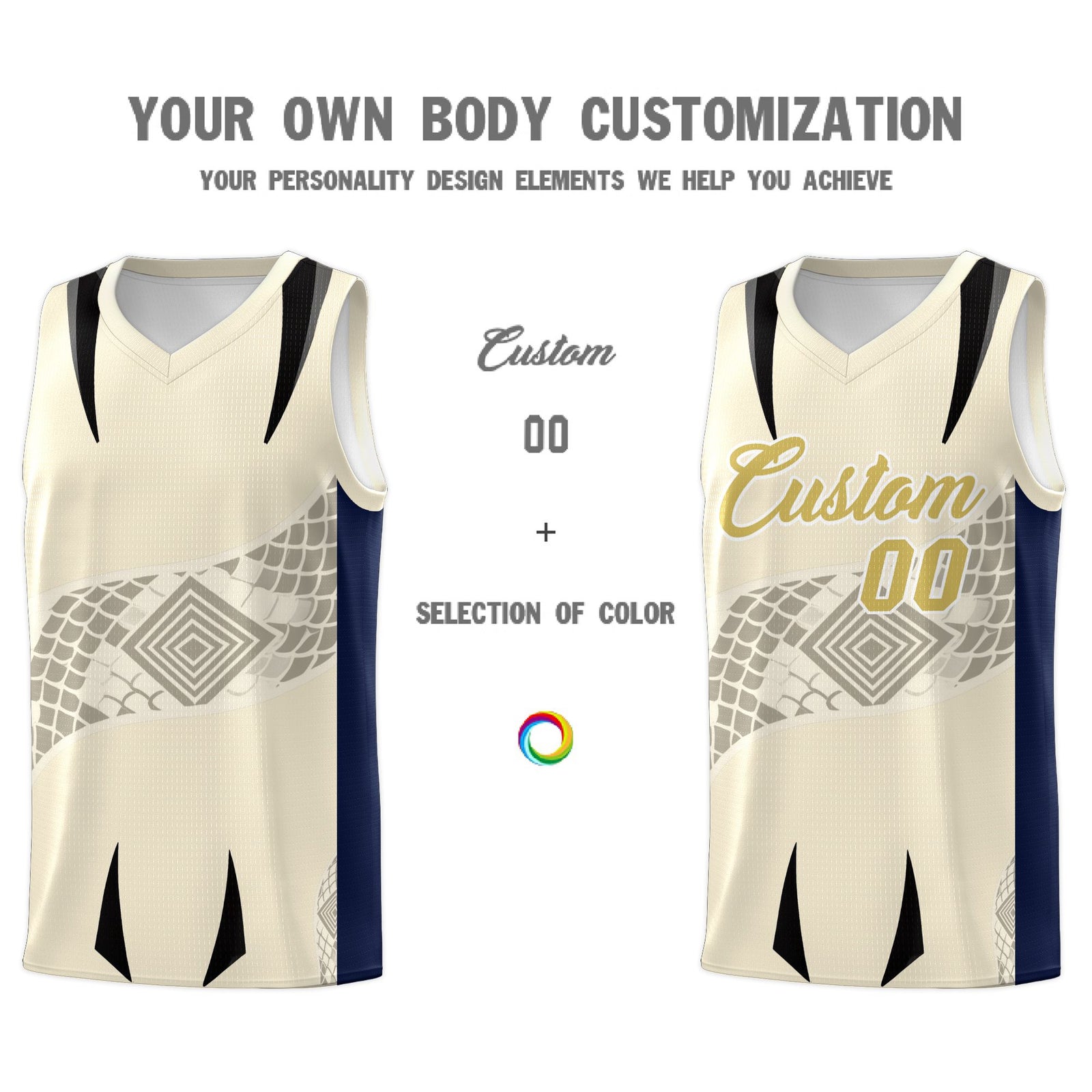 Custom Light Khaki Navy Snake Scale Venomous Fang for Leagues Graffiti Pattern Basketball Suit Jersey